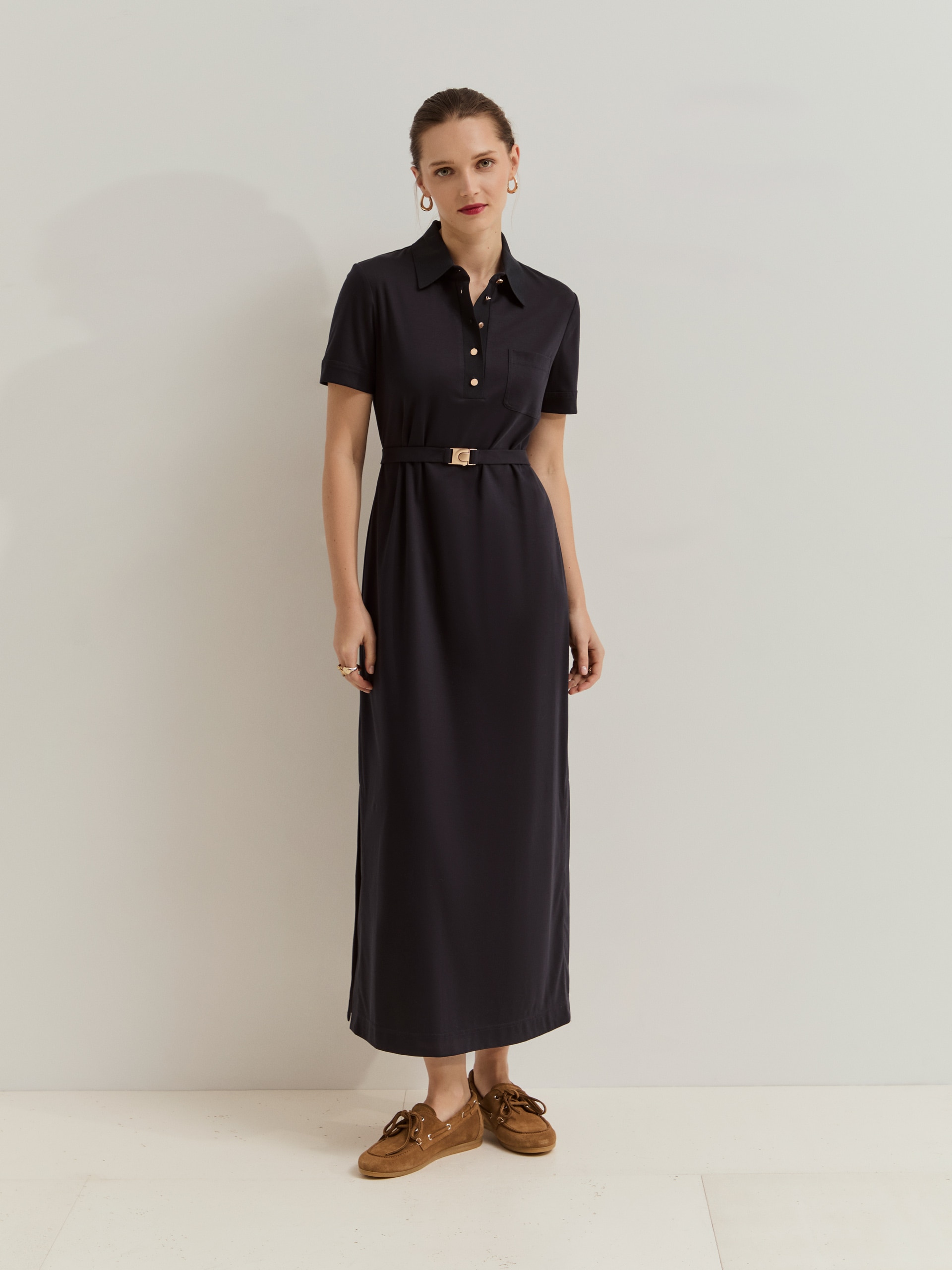 Vestido comprido em algodão Azul-marinho-4