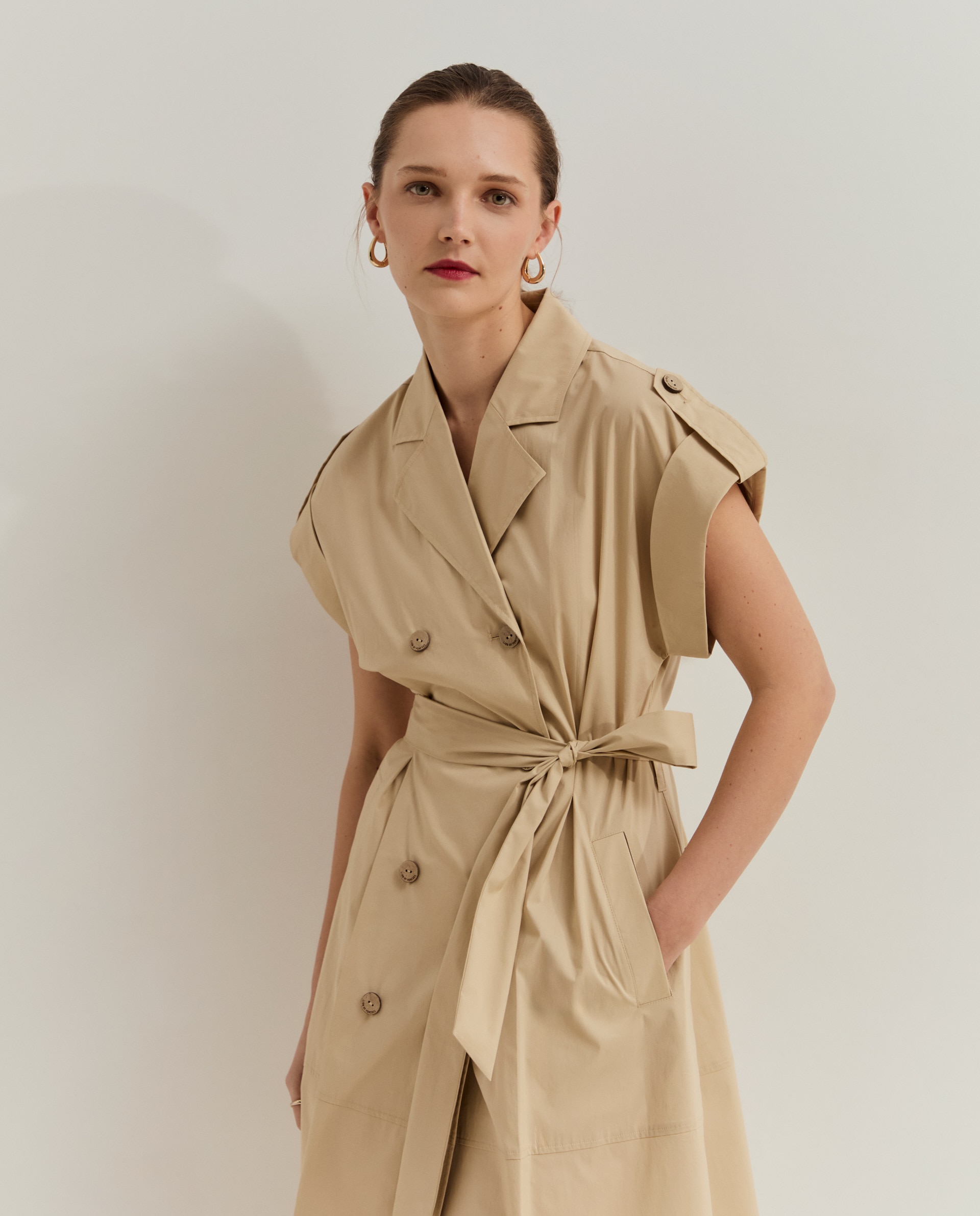 Vestido de Gabardine com Cinto Bege-2