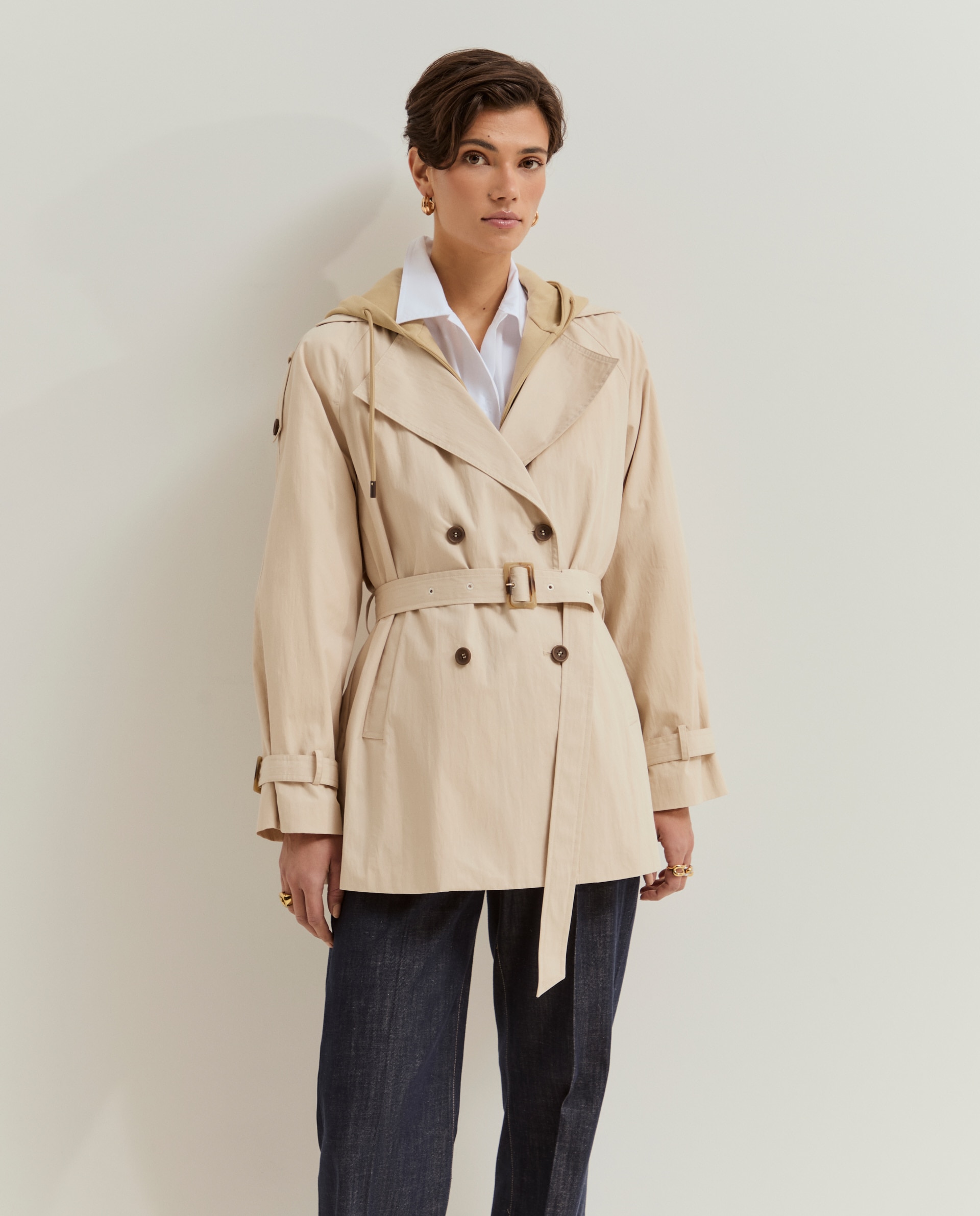 Gabardina Curta Bege-2