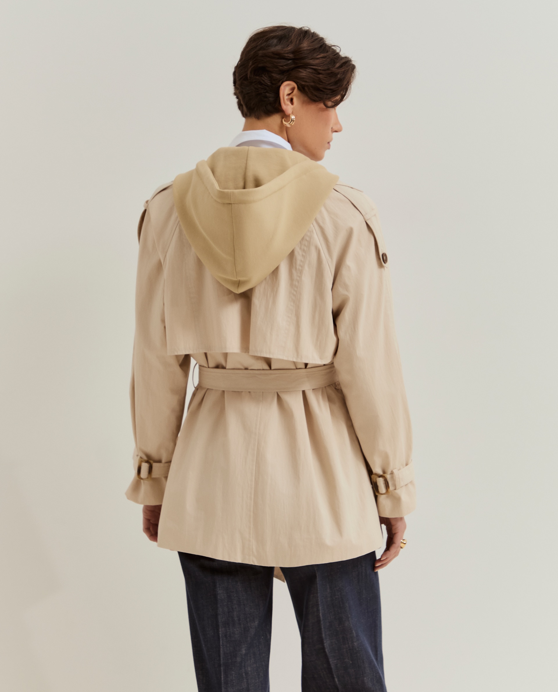 Gabardina Curta Bege-3