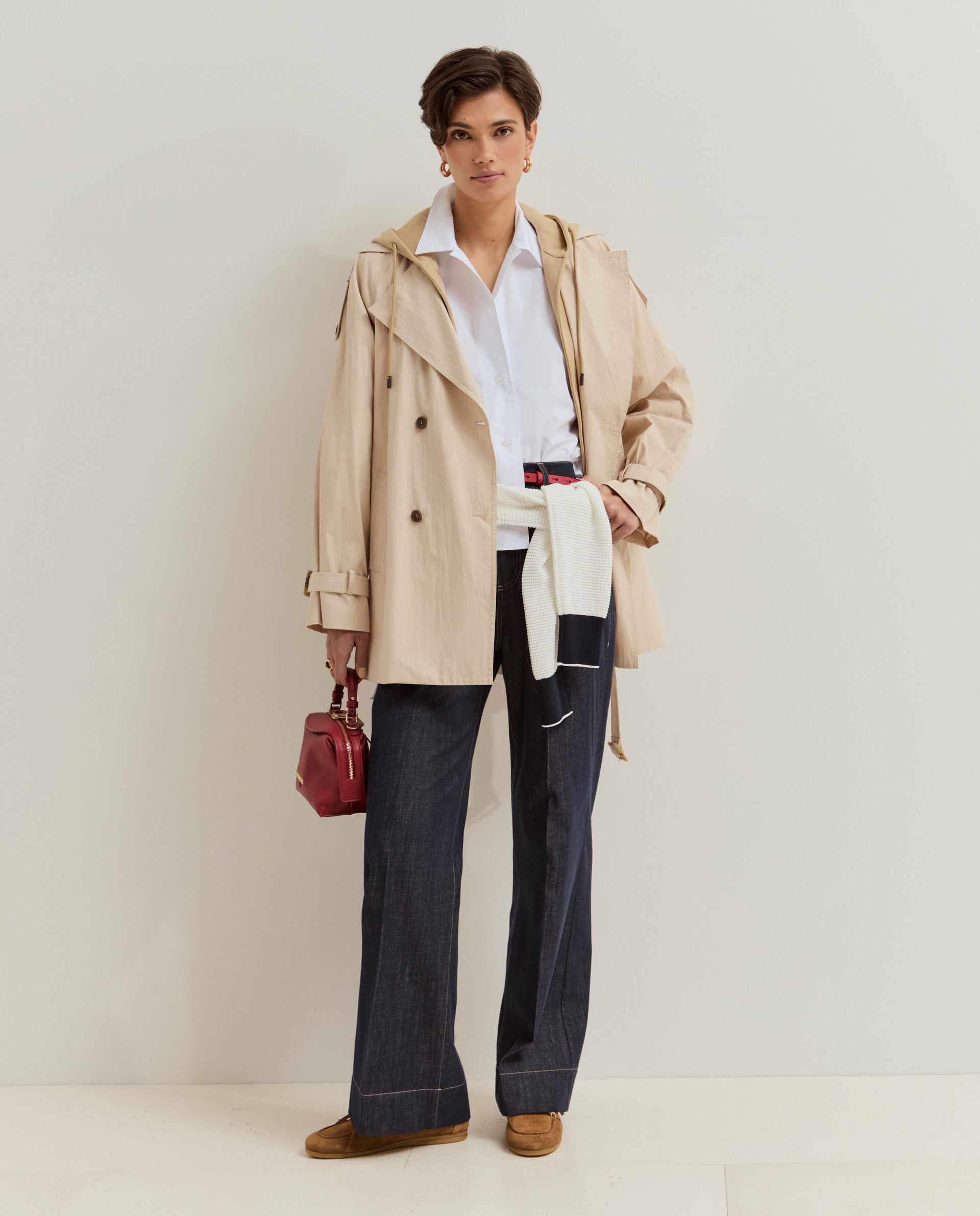 Gabardina Curta Bege-4