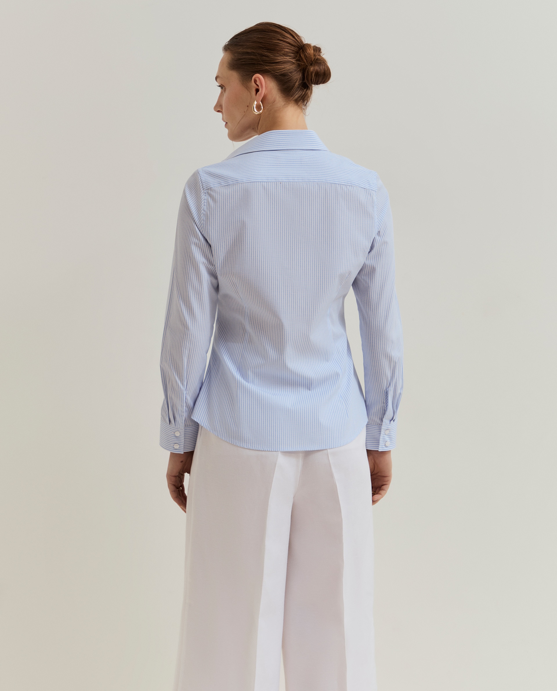 Camisa regular fit às riscas em algodão Azul-3