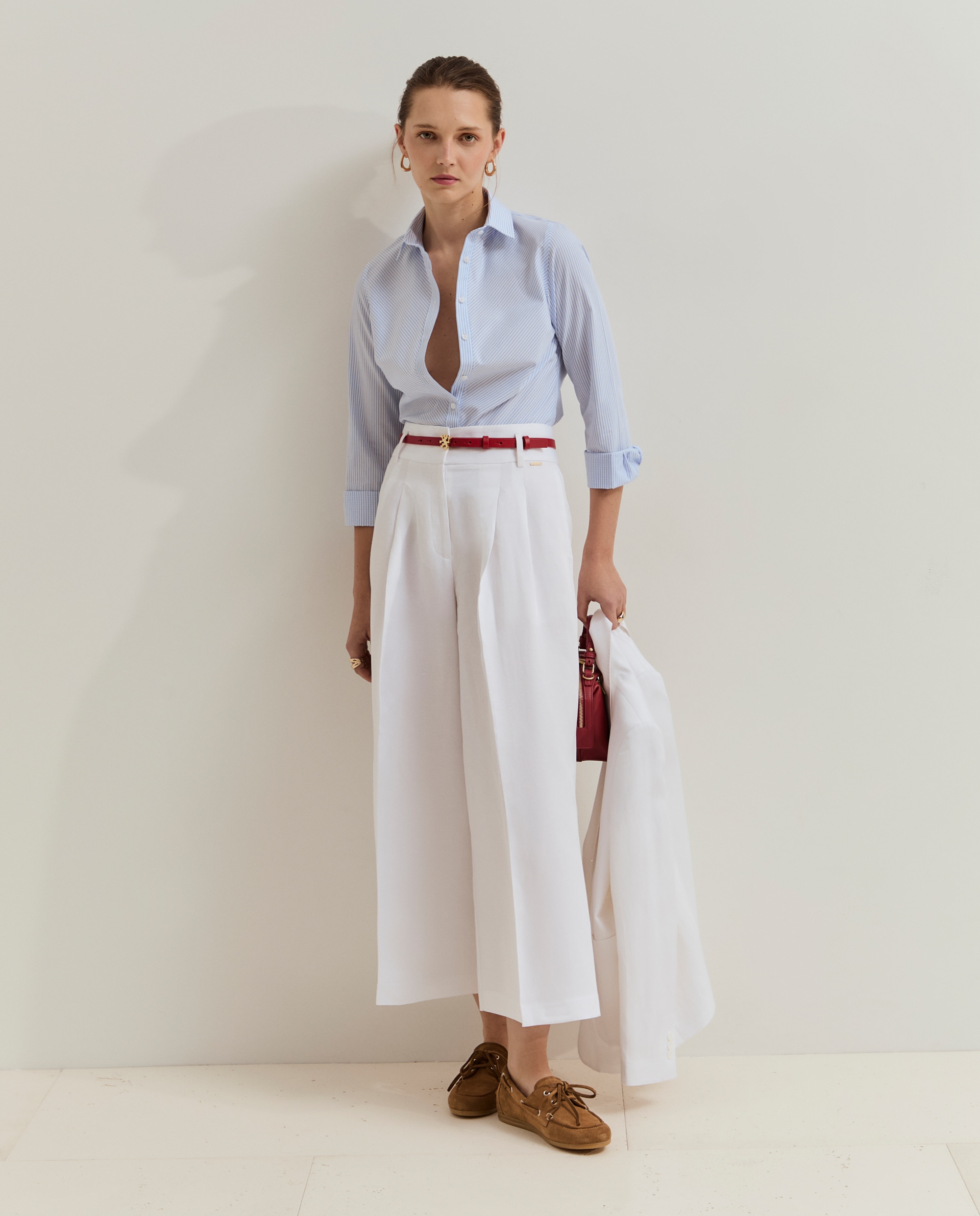 Camisa regular fit às riscas em algodão Azul-4