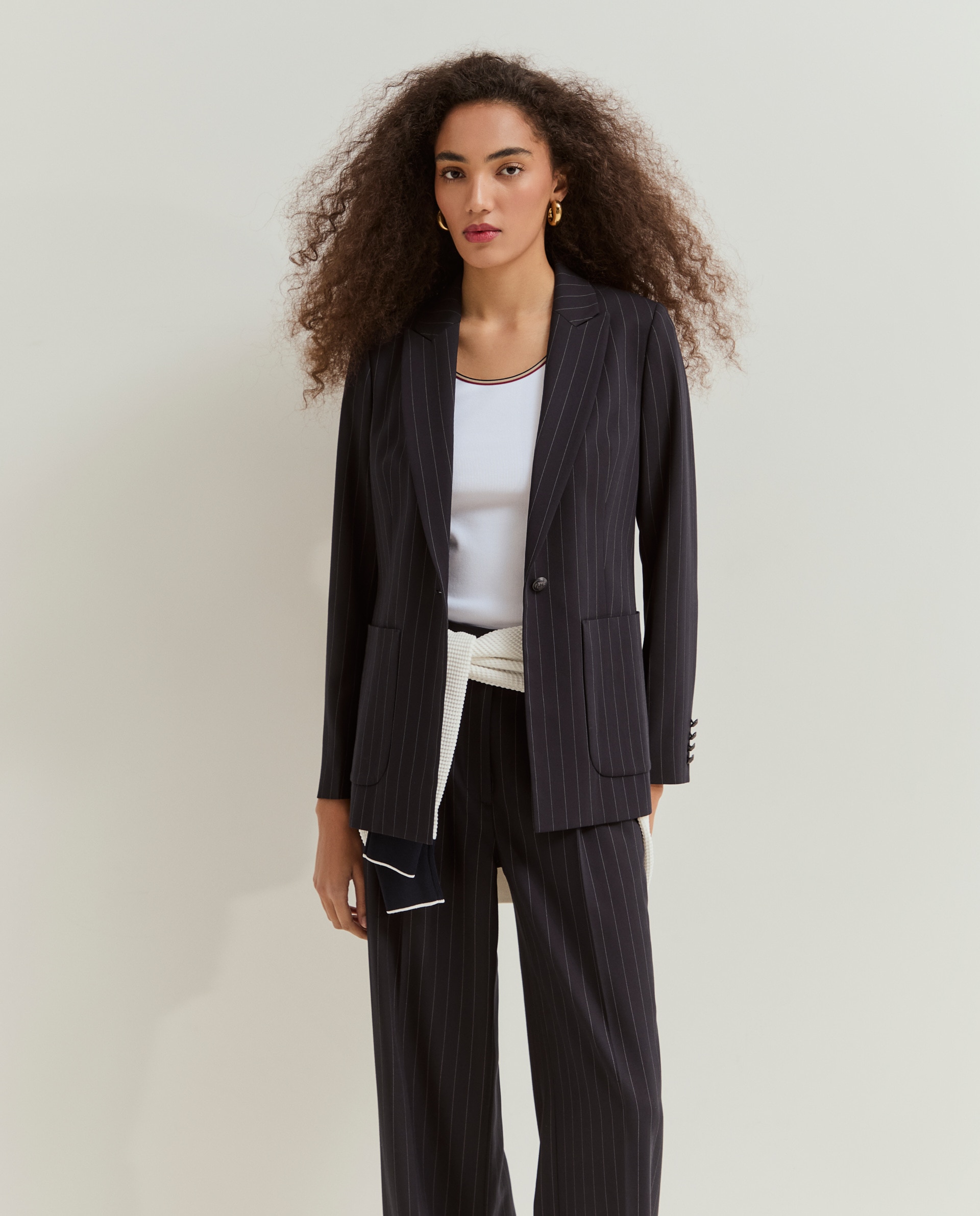 Blazer risca-de-giz Azul-marinho-2