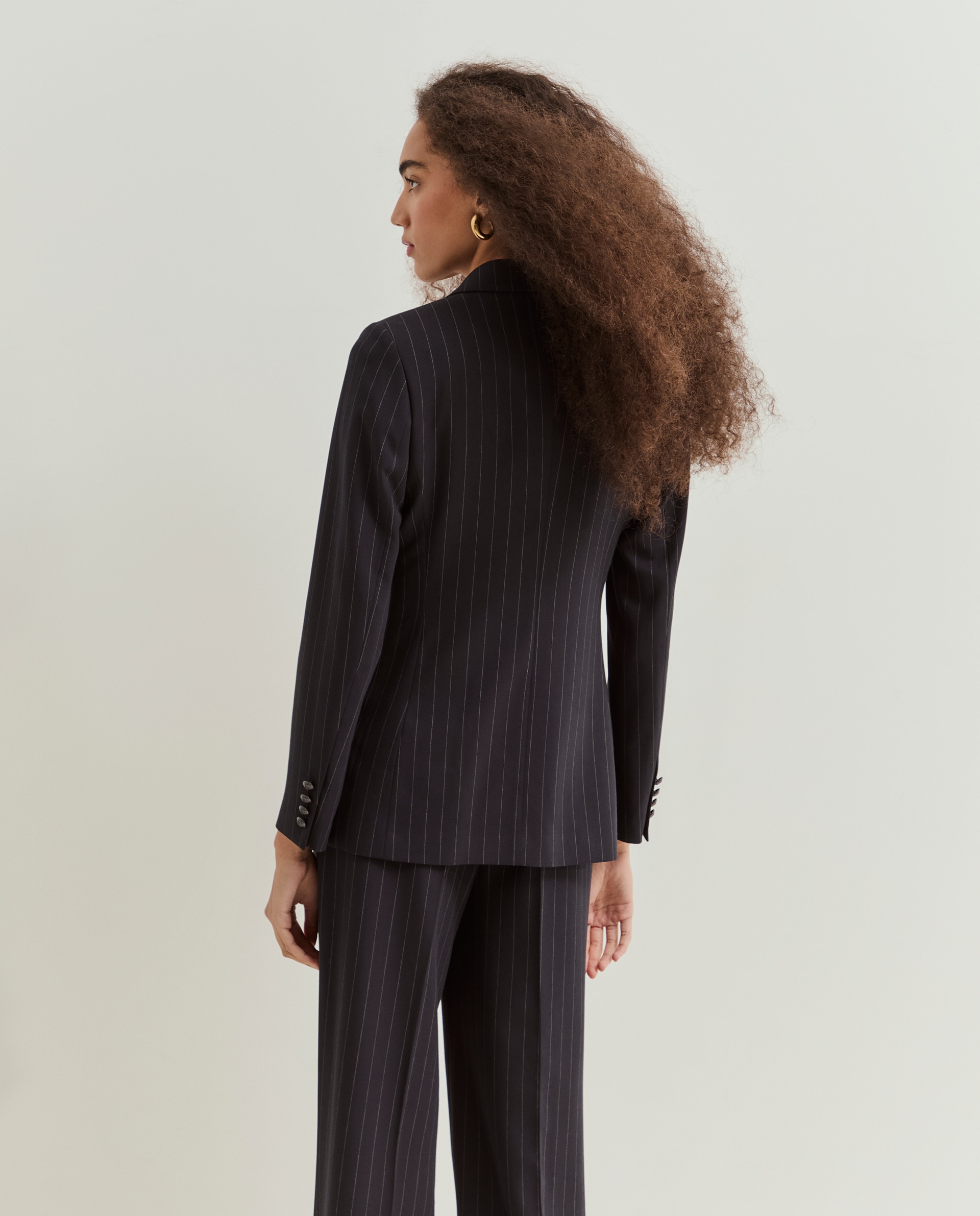 Blazer risca-de-giz Azul-marinho-3