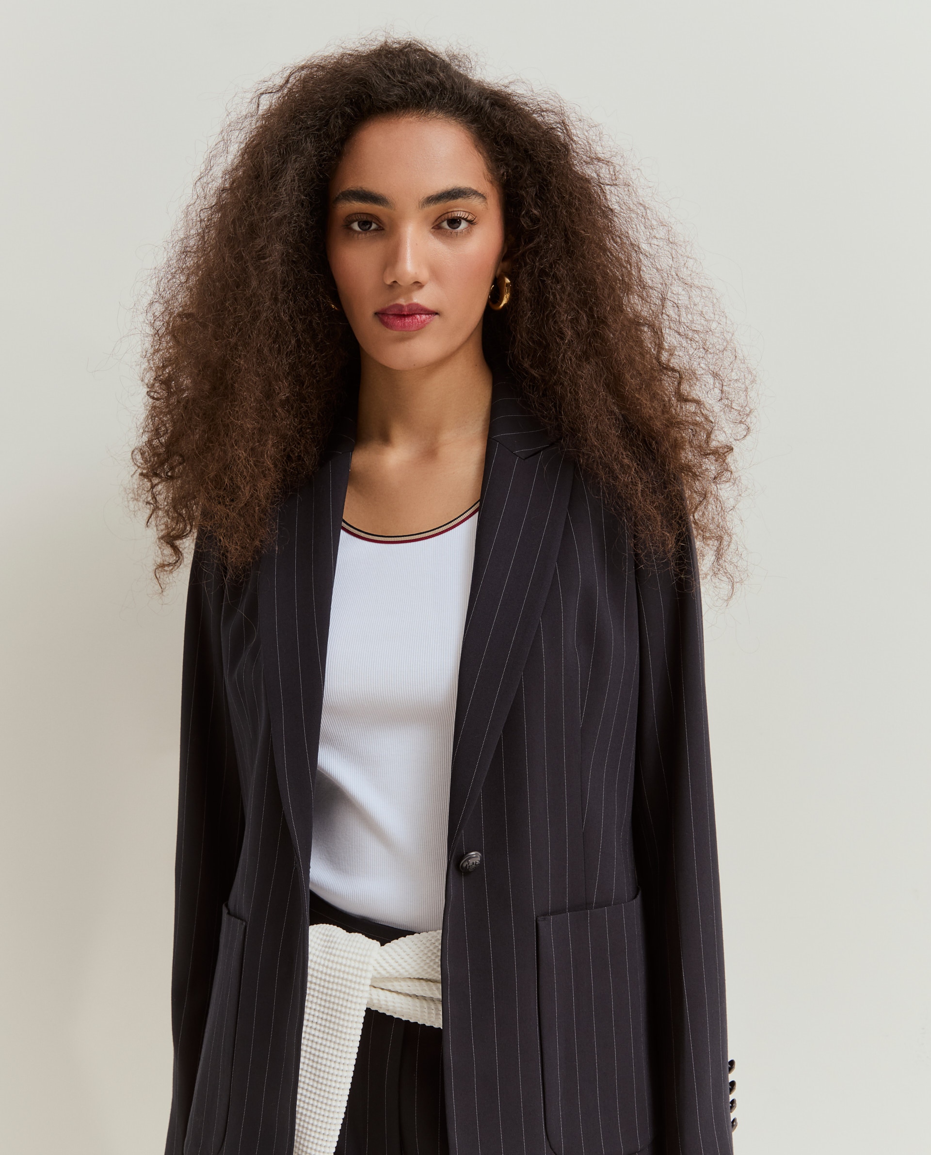 Blazer risca-de-giz Azul-marinho-4