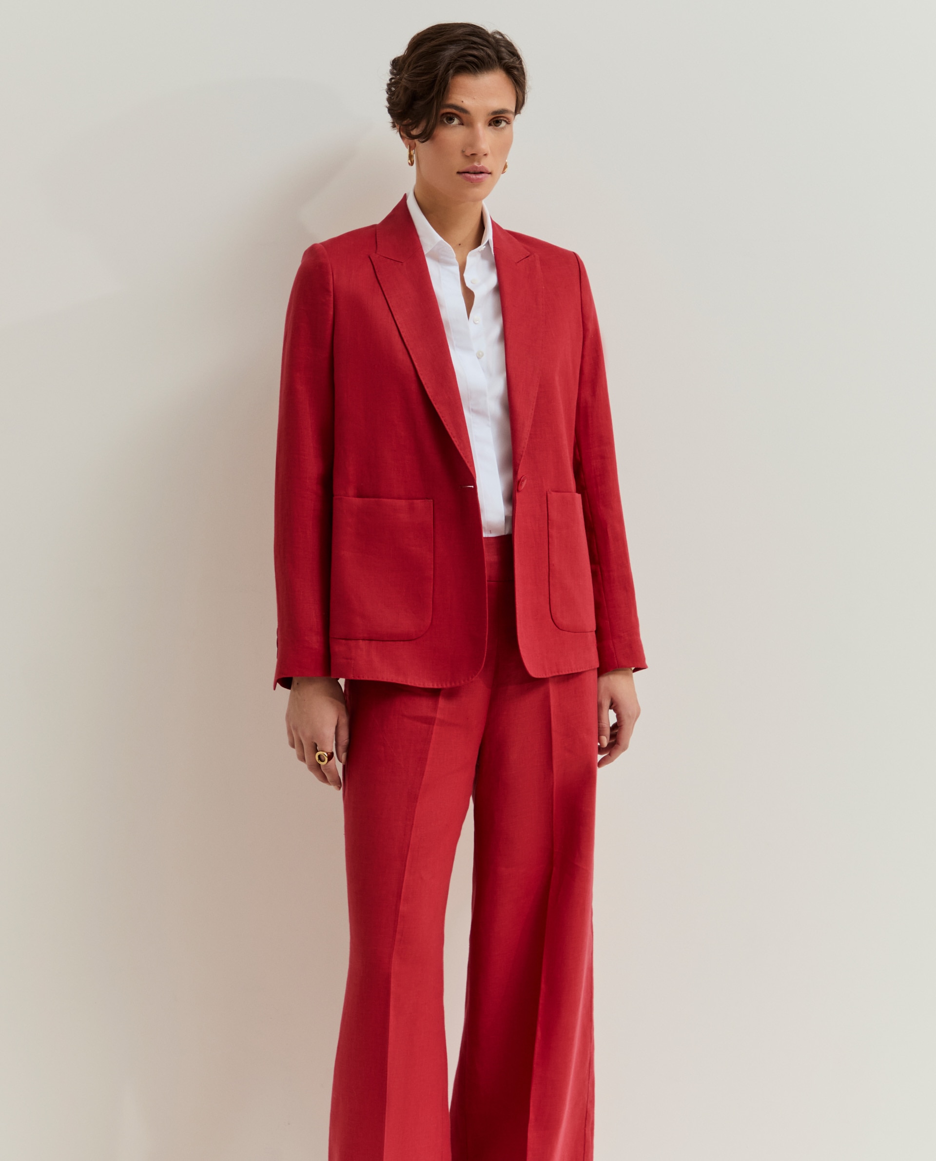 Blazer Regular Fit de Linho Vermelho-2
