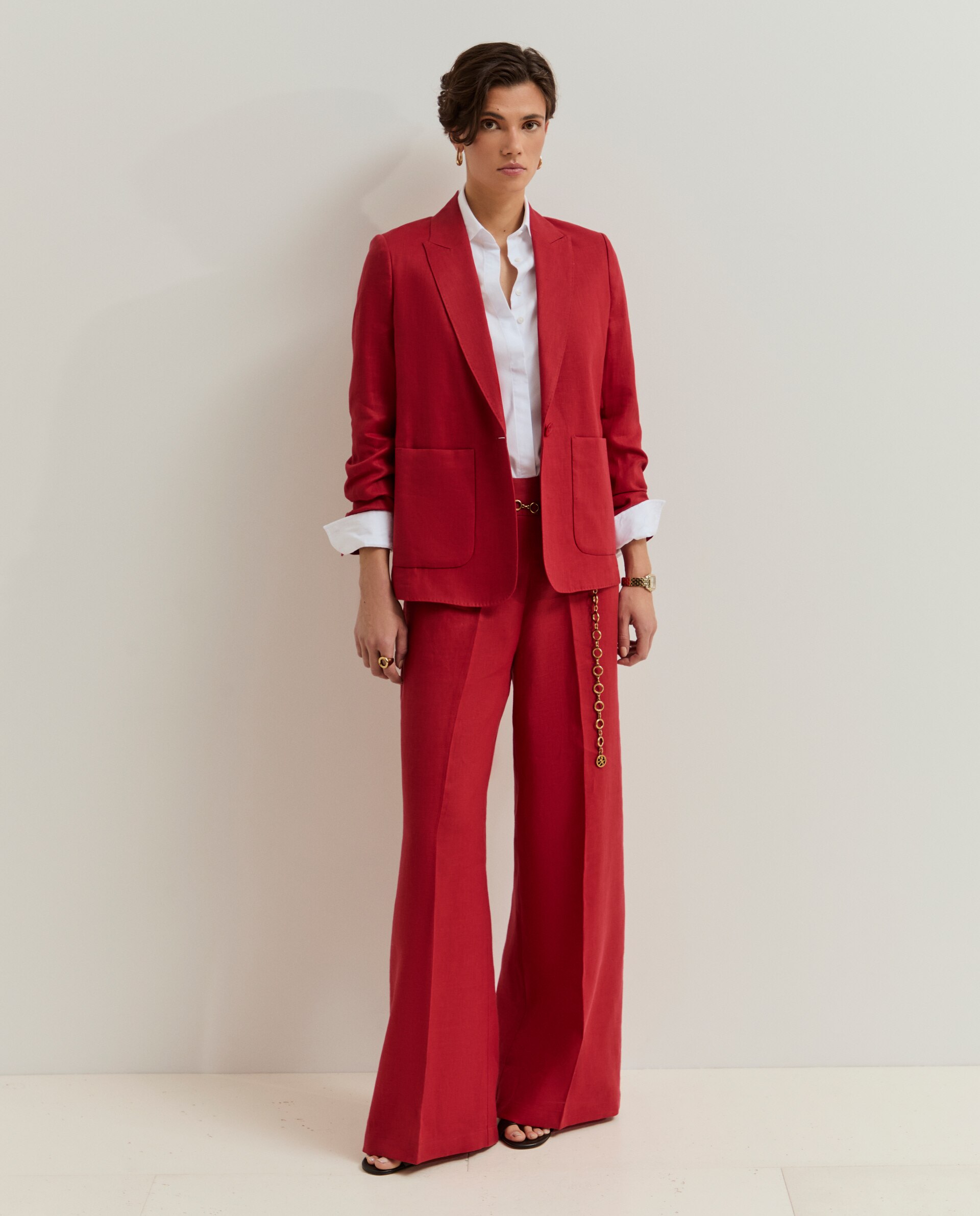 Blazer Regular Fit de Linho Vermelho-4
