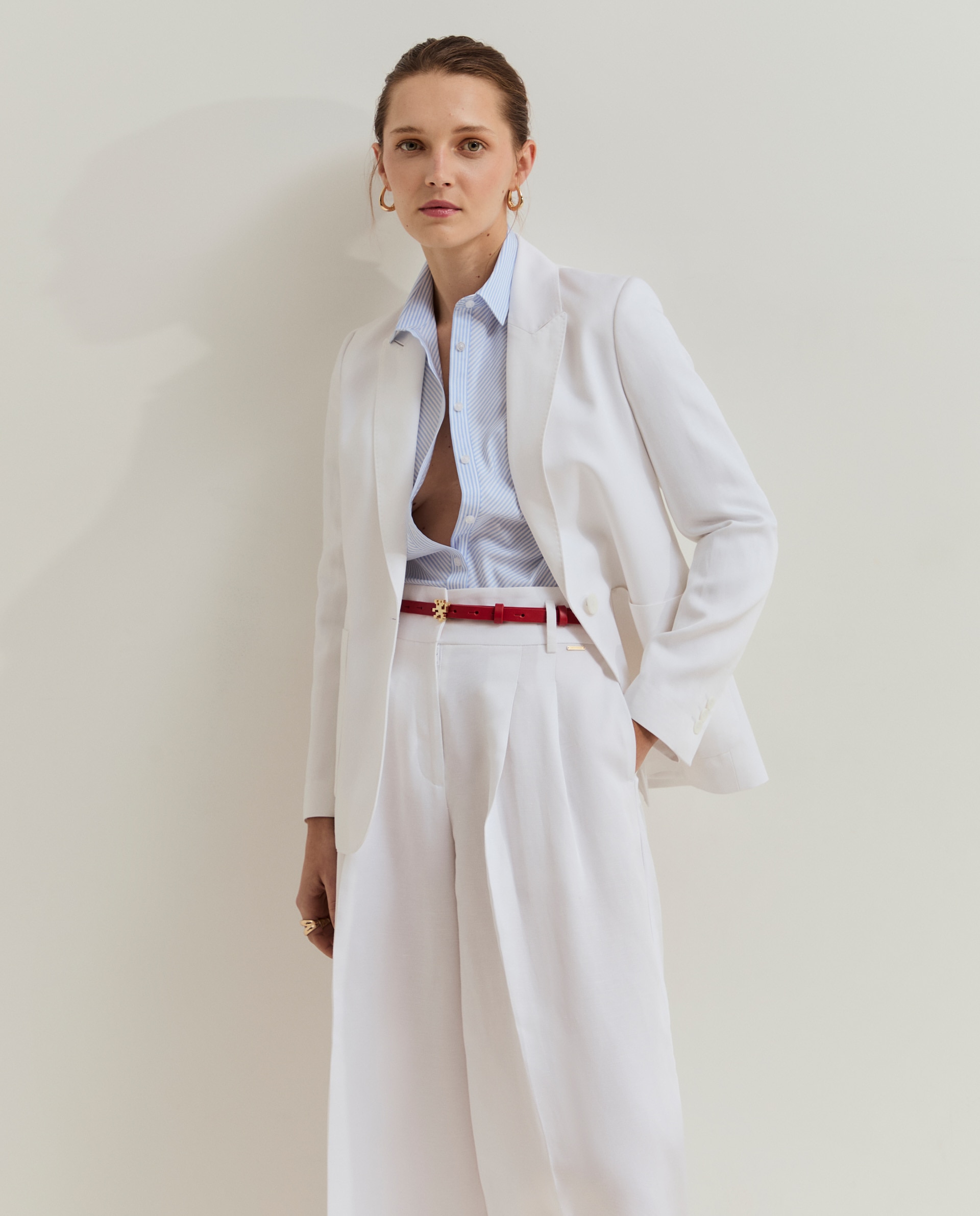 Blazer de Corte a Direito com Linho Creme-2