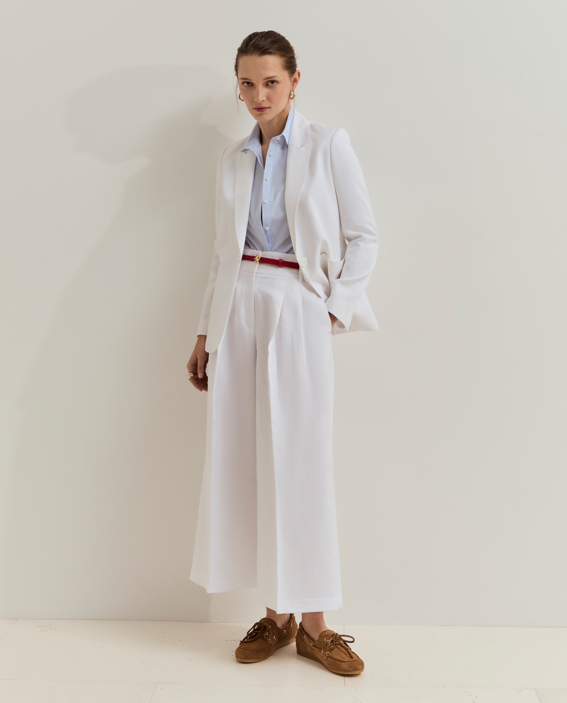 Blazer de Corte a Direito com Linho Creme-4