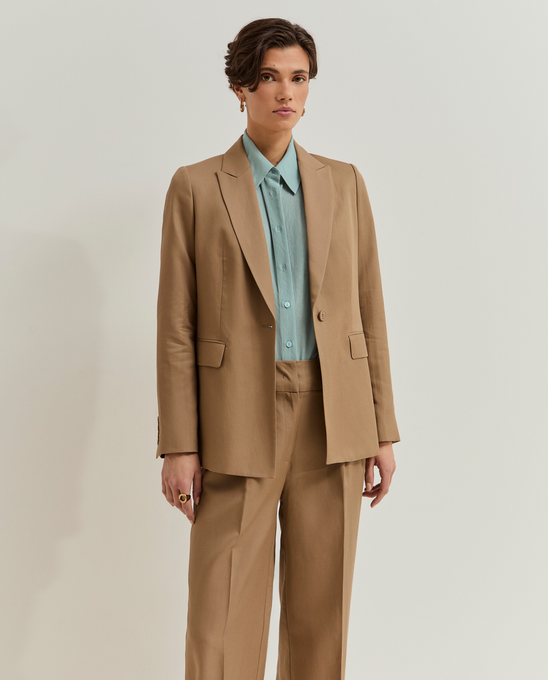 Blazer Regular Fit com Linho Bege-2