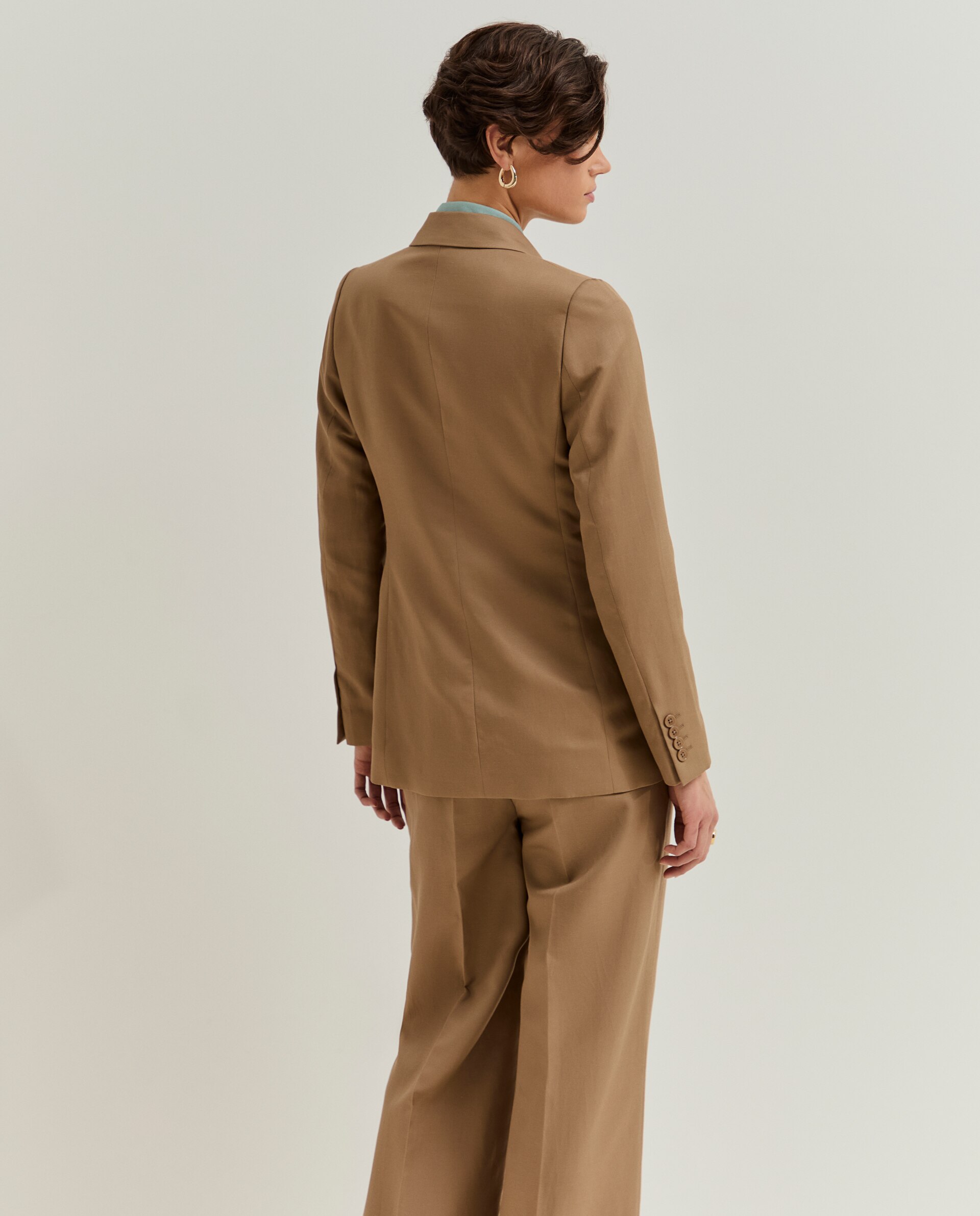 Blazer Regular Fit com Linho Bege-3