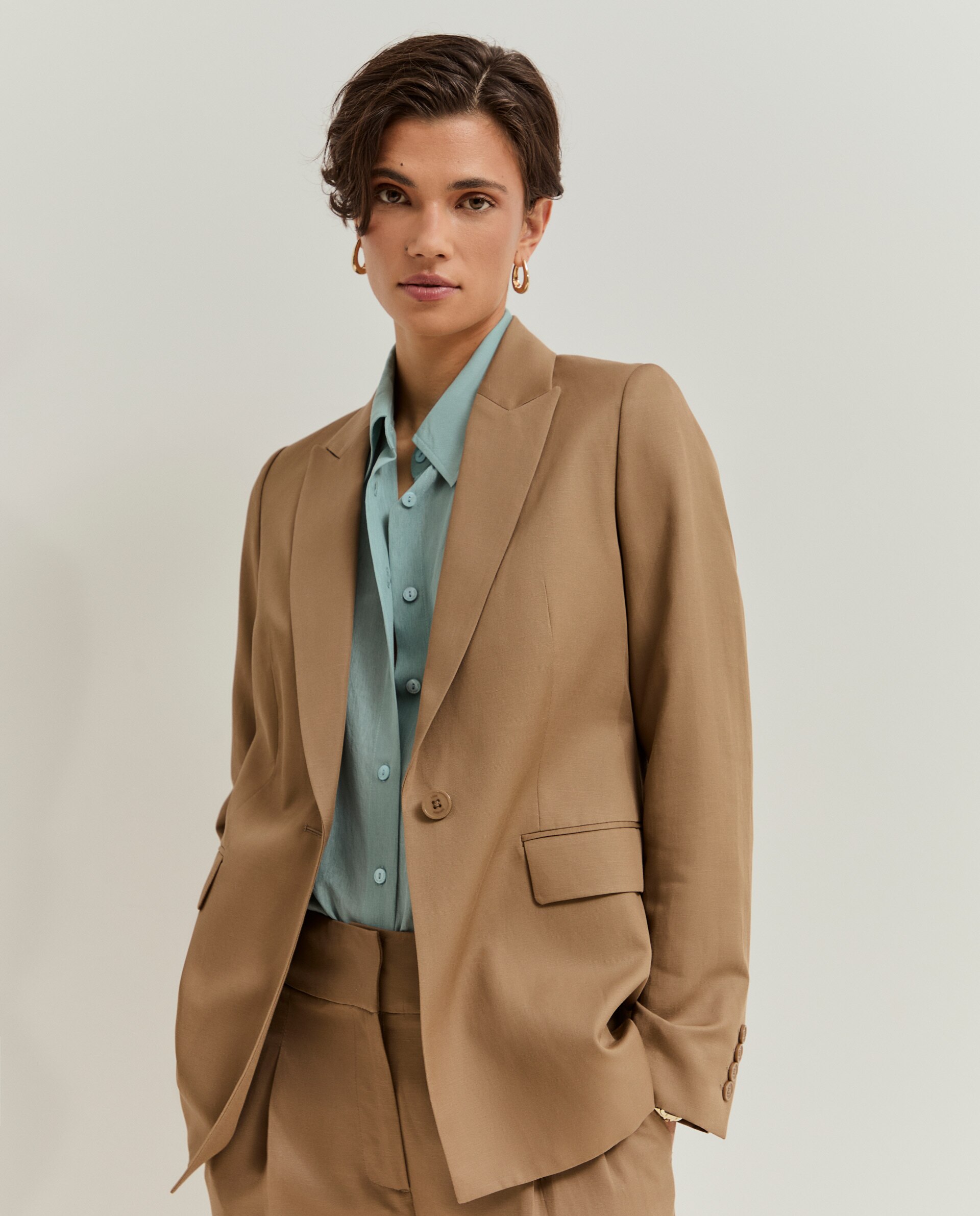 Blazer Regular Fit com Linho Bege-4