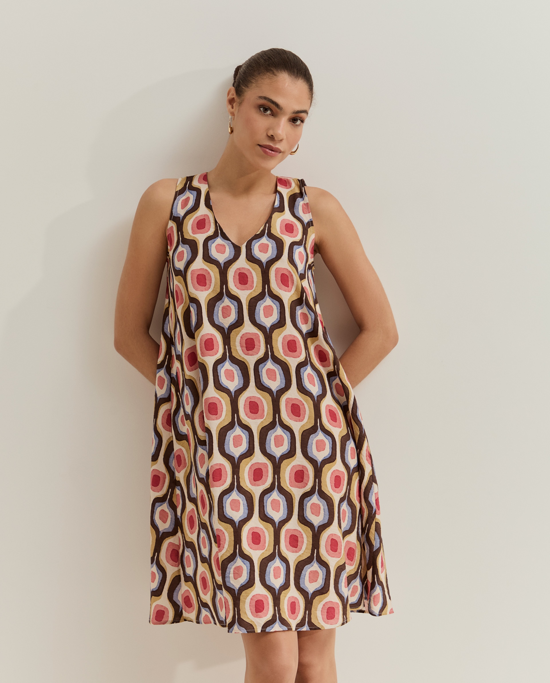 Vestido sem Mangas com Estampado Castanho-2
