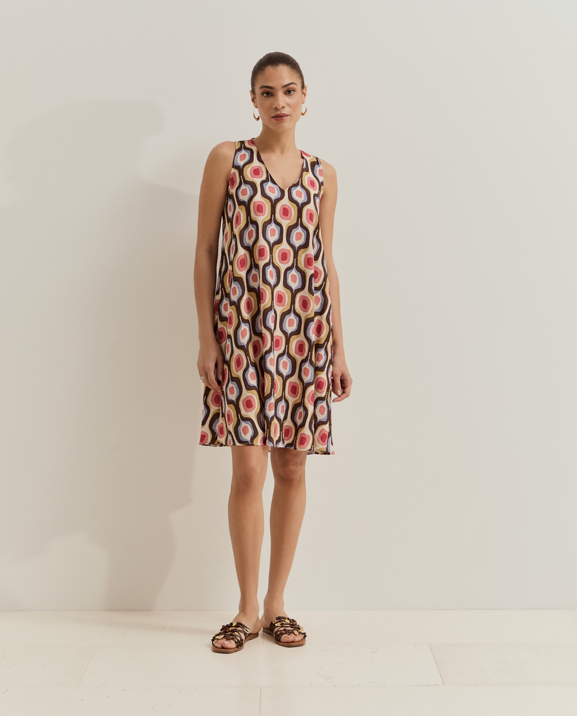 Vestido sem Mangas com Estampado Castanho-4