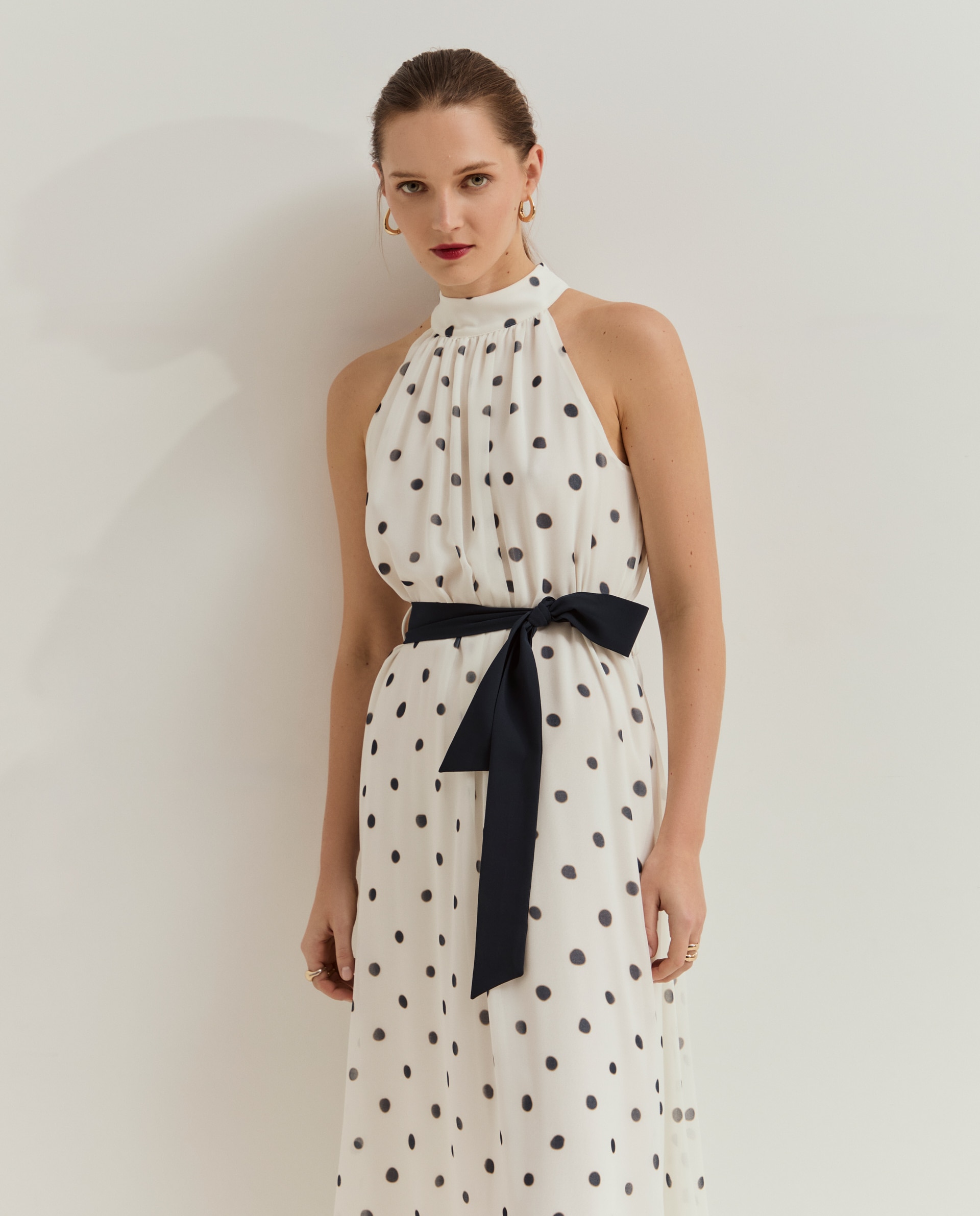 Vestido de manga cava às bolinhas Branco-2