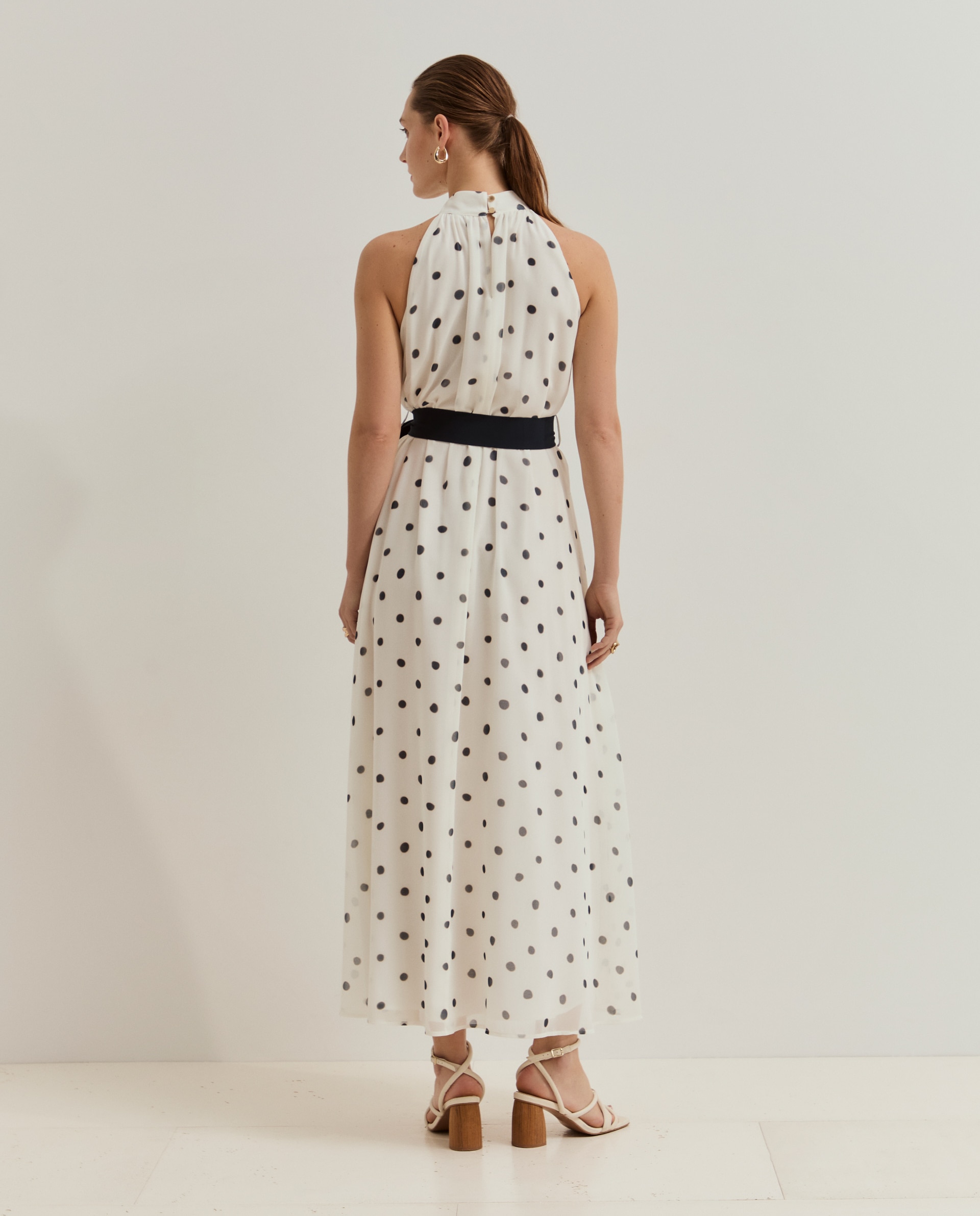 Vestido de manga cava às bolinhas Branco-3