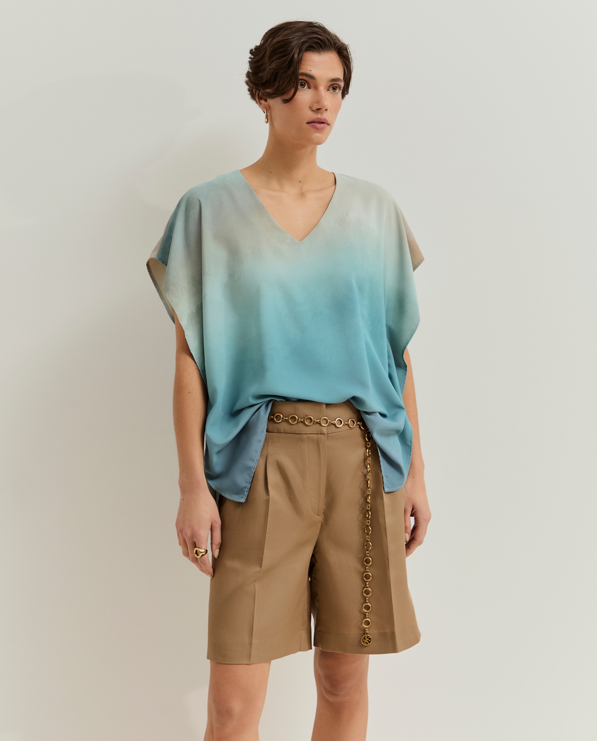 Blusa de Manga Curta com Degradé Verde-2