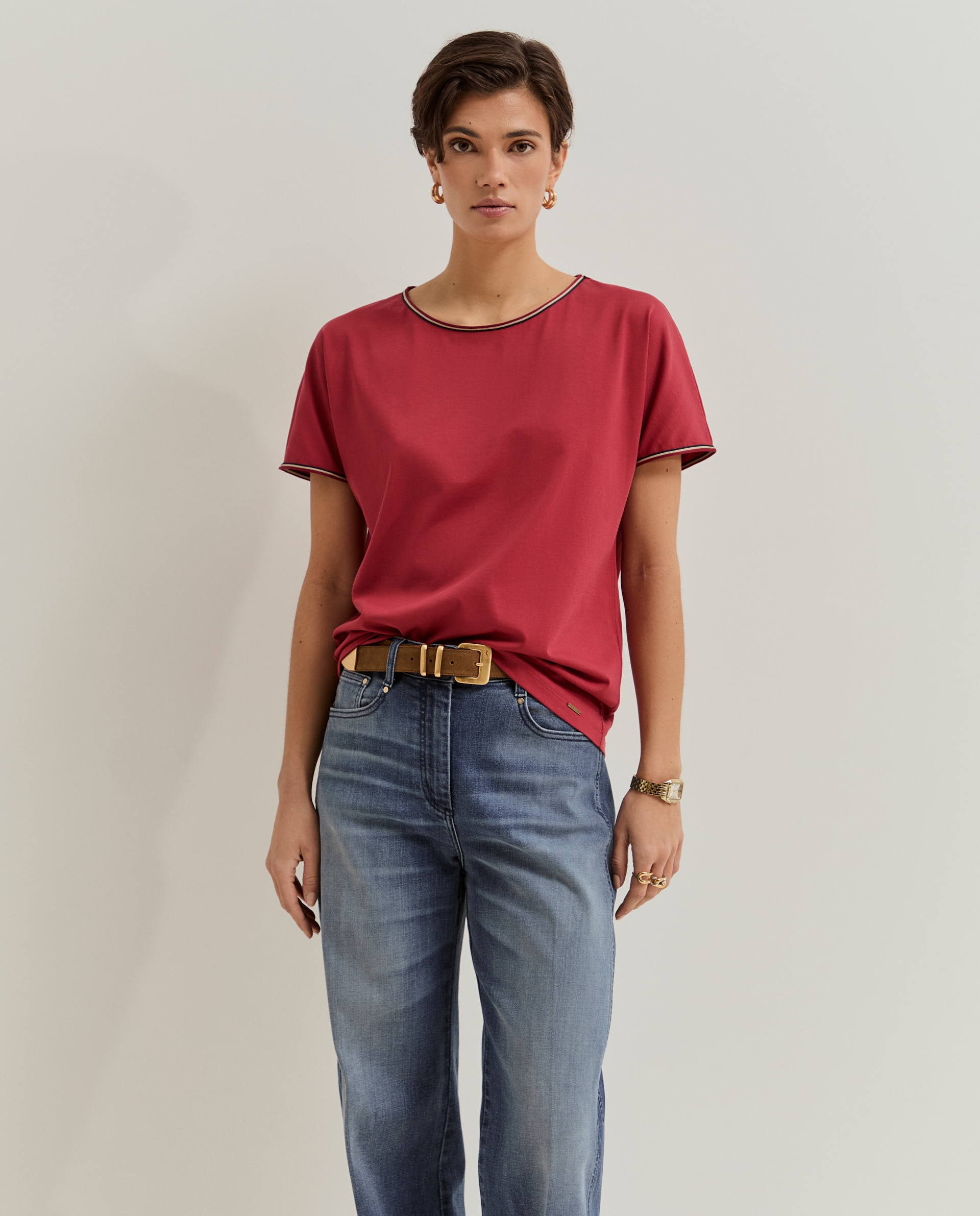 T-shirt em Algodão Vermelho-2