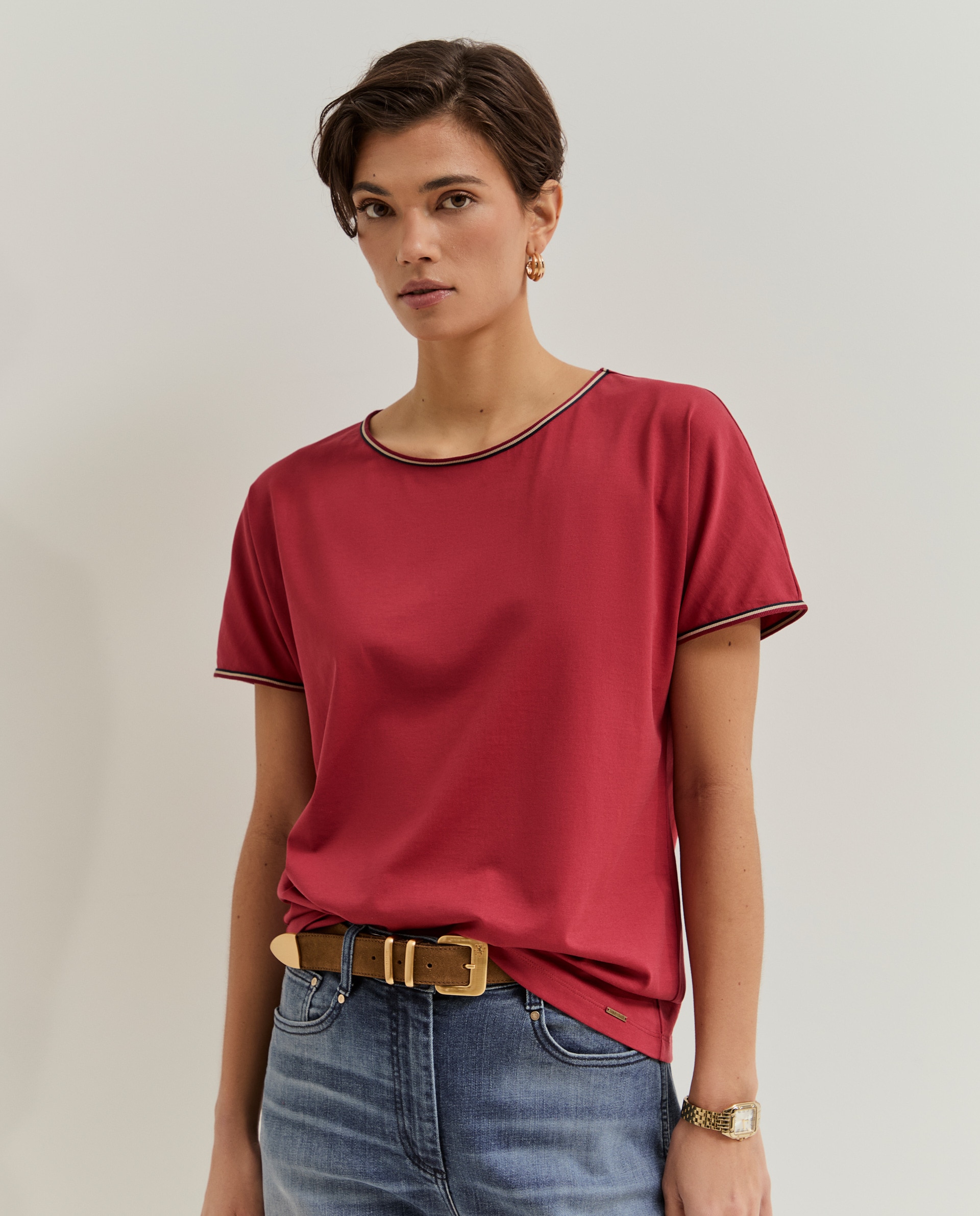 T-shirt em Algodão Vermelho-4