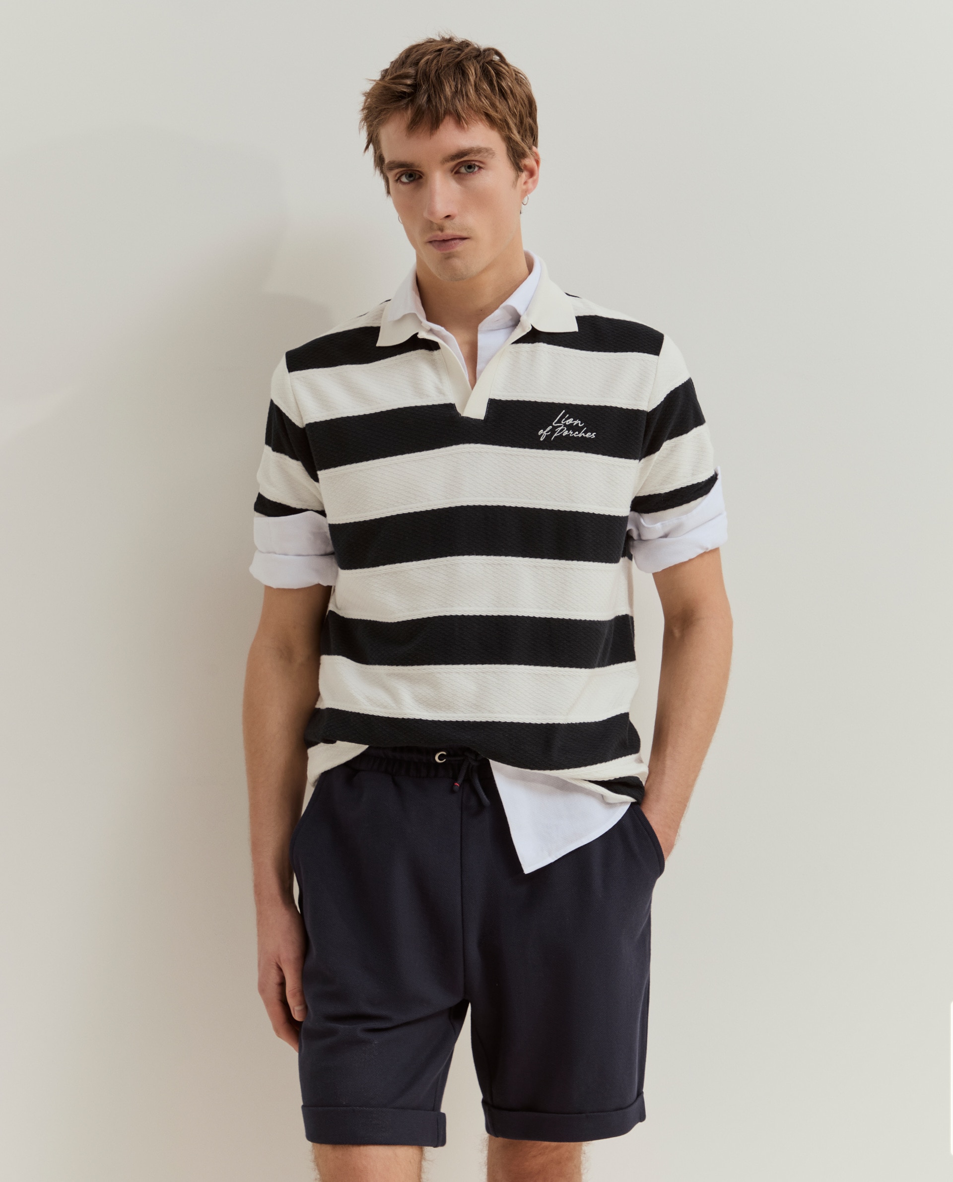 Bermudas de Malha Piqué de Algodão Azul-marinho-2