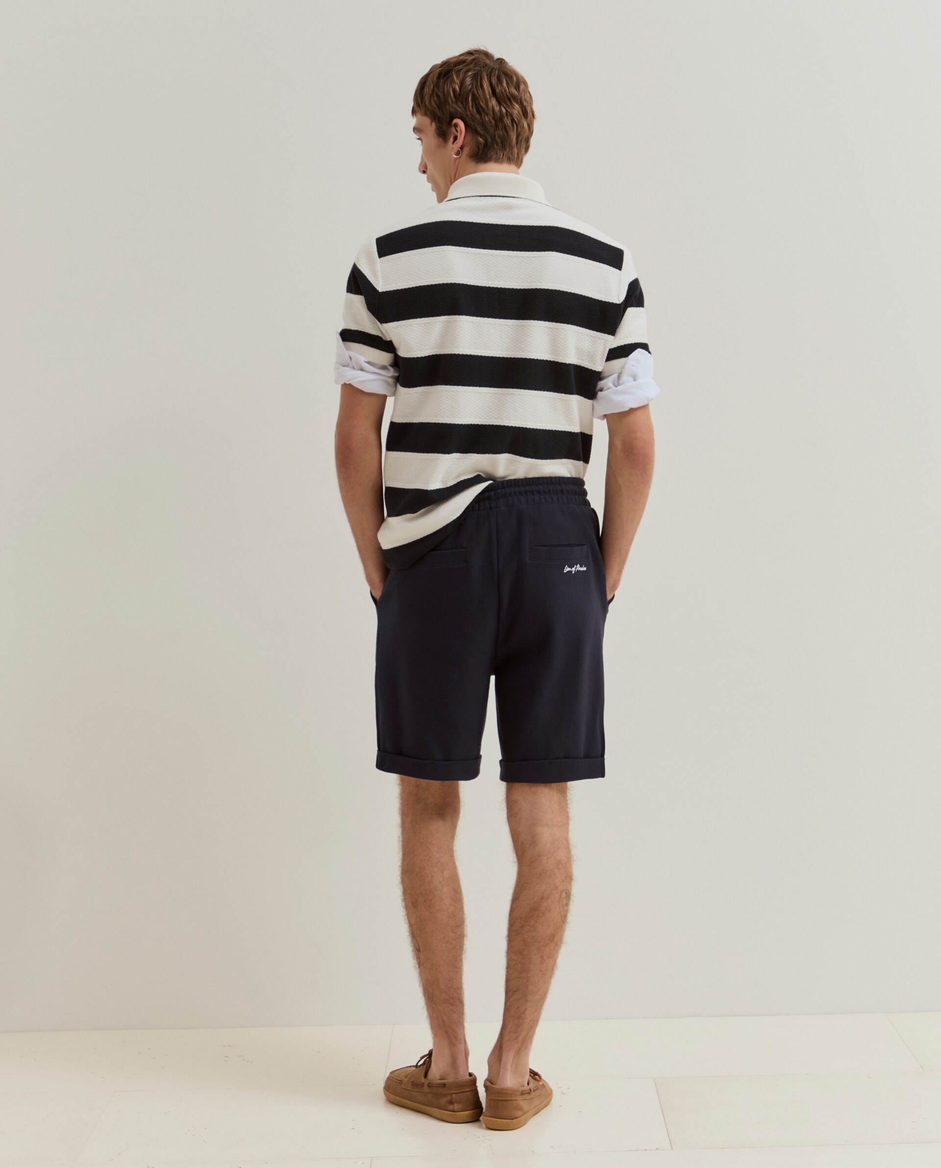 Bermudas de Malha Piqué de Algodão Azul-marinho-3
