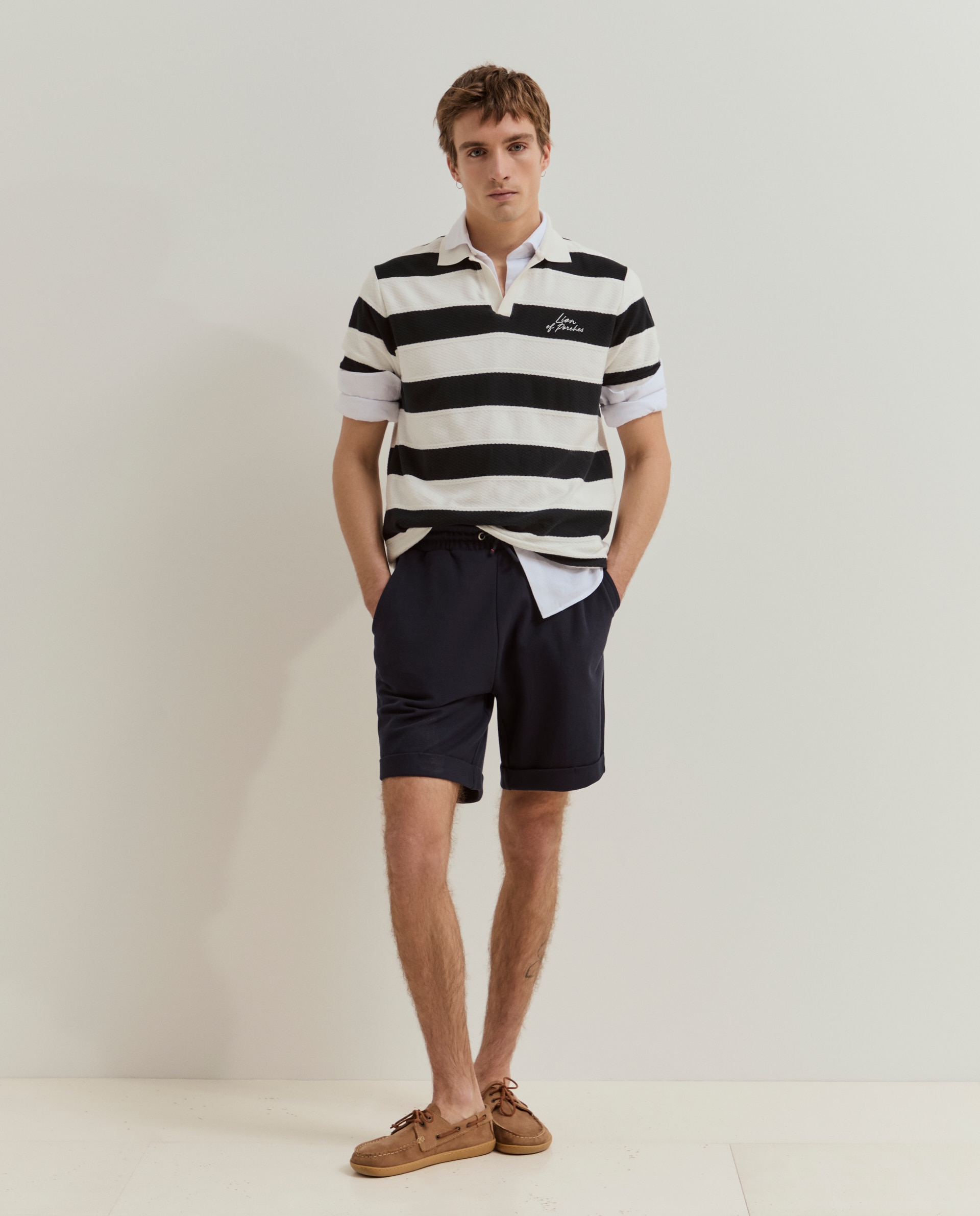 Bermudas de Malha Piqué de Algodão Azul-marinho-4