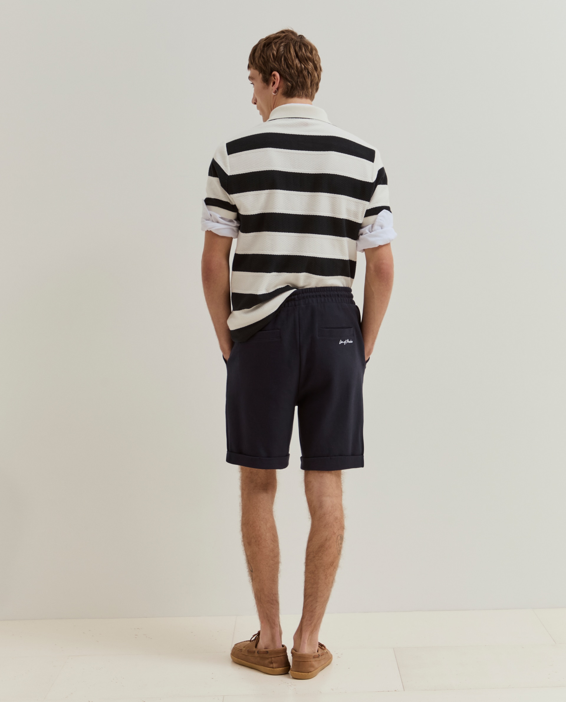 Bermudas de Malha Piqué de Algodão Azul-marinho-3