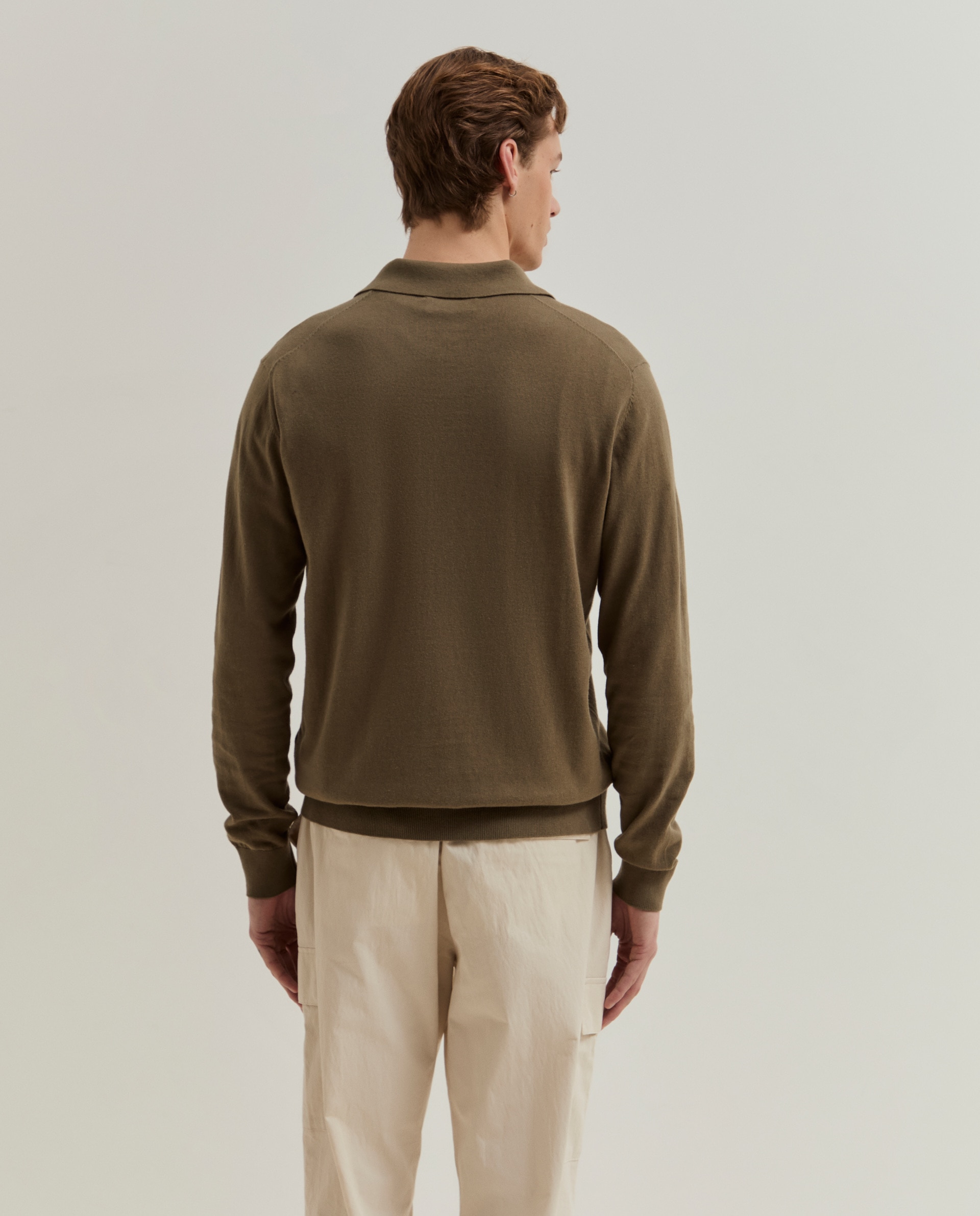 Polo de Manga Comprida em Algodão e Caxemira em Verde Verde-3