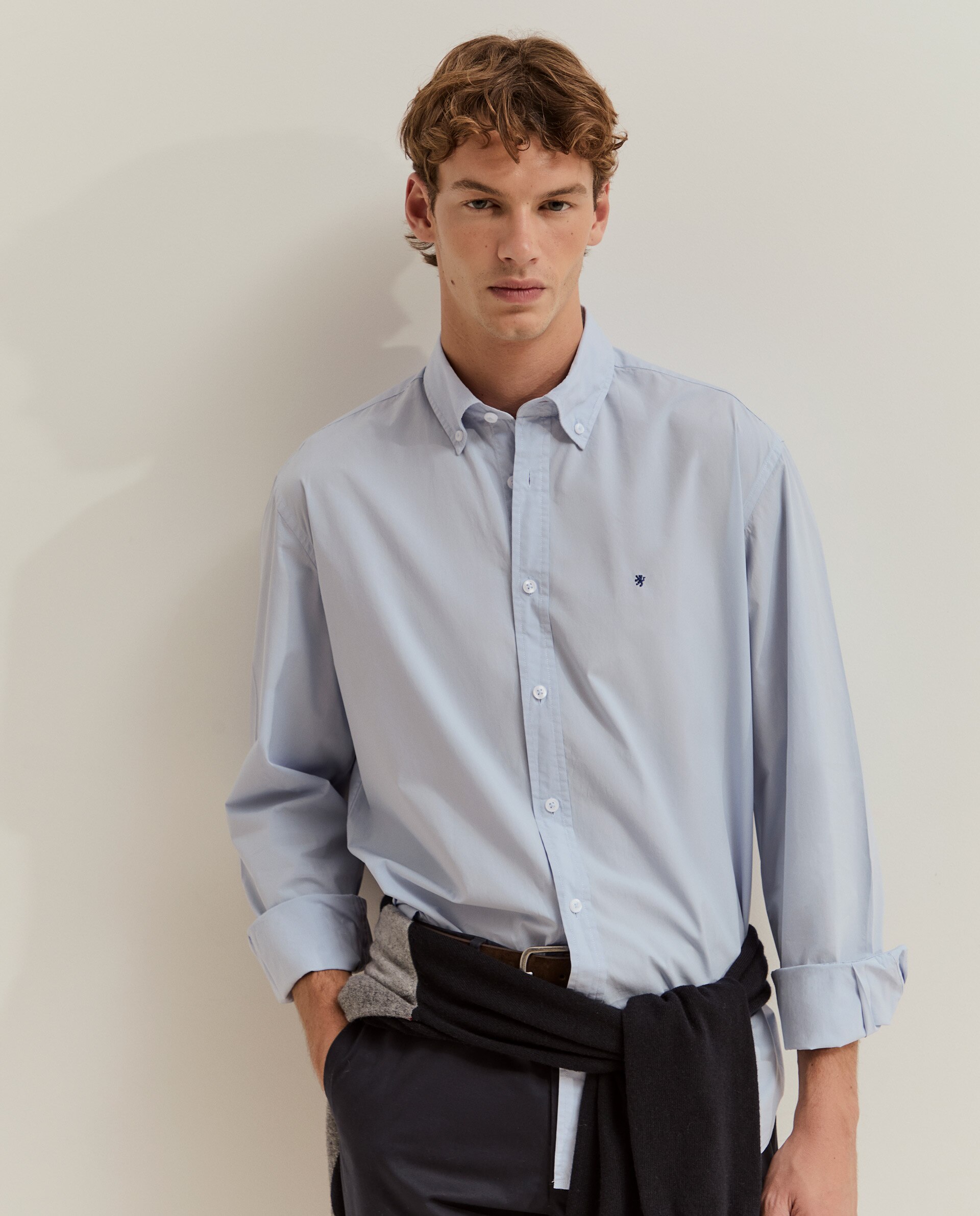 Camisa Regular Fit Clássica em Algodão Azul-2