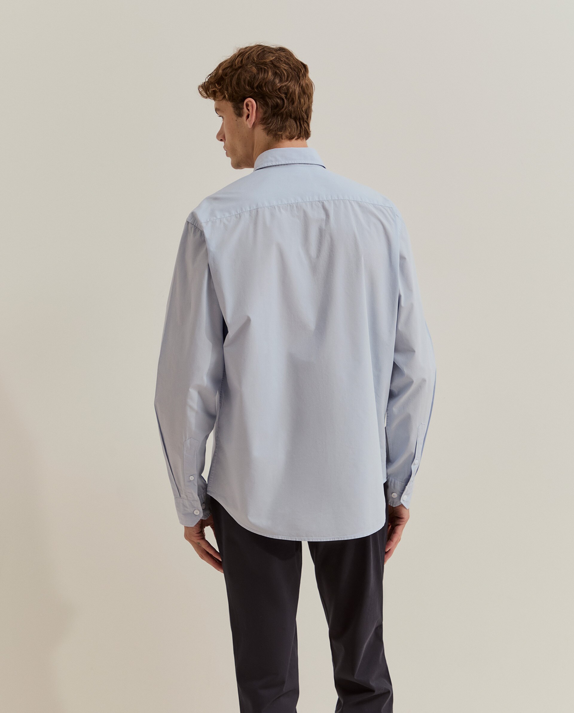 Camisa Regular Fit Clássica em Algodão Azul-3