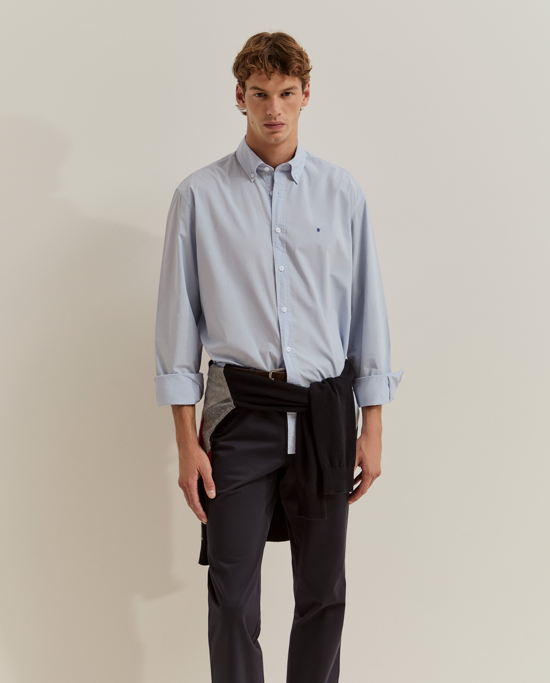 Camisa Regular Fit Clássica em Algodão Azul-4