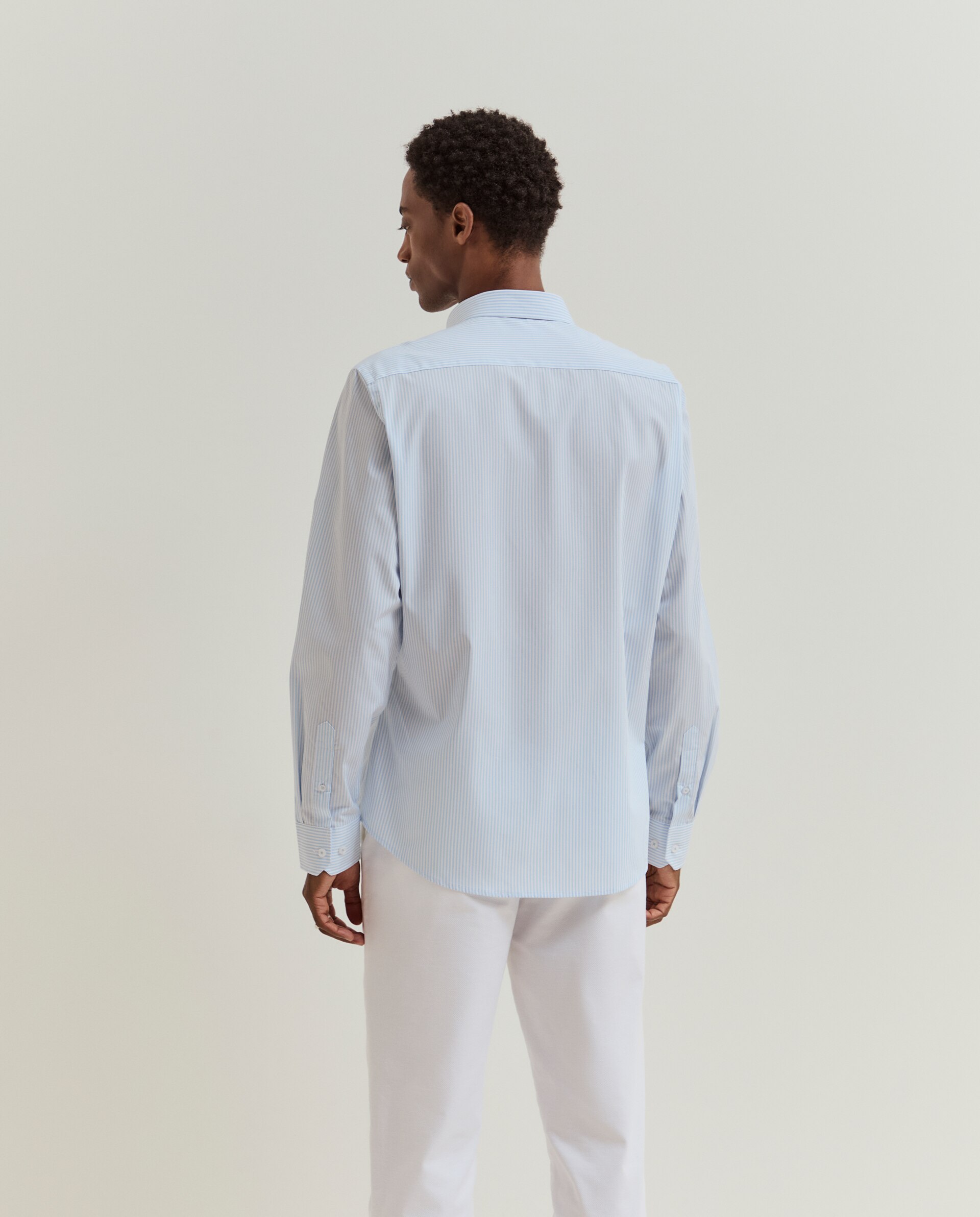 Camisa regular fit em algodão às riscas Azul-3
