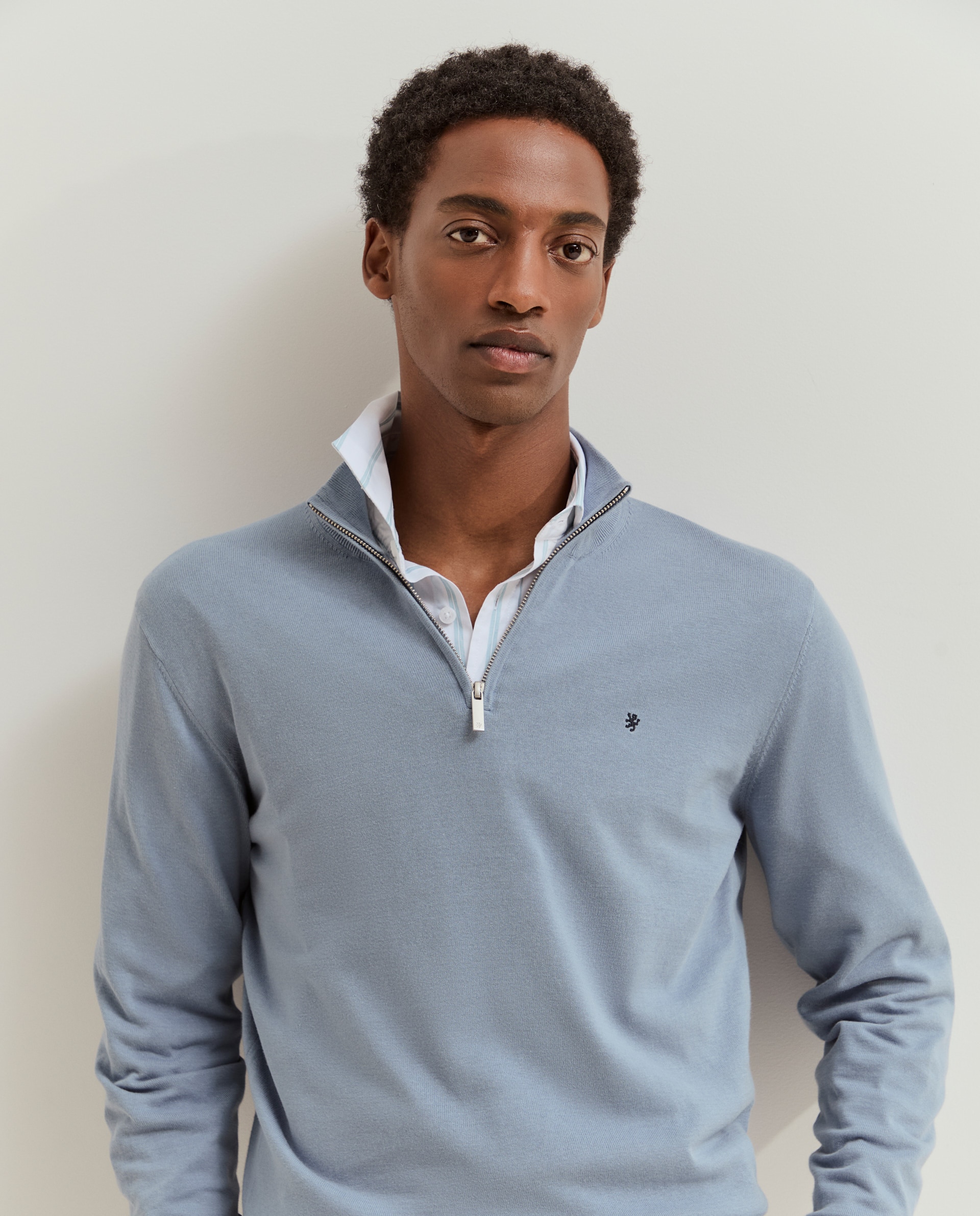 Camisola de manga comprida em algodão Azul-2