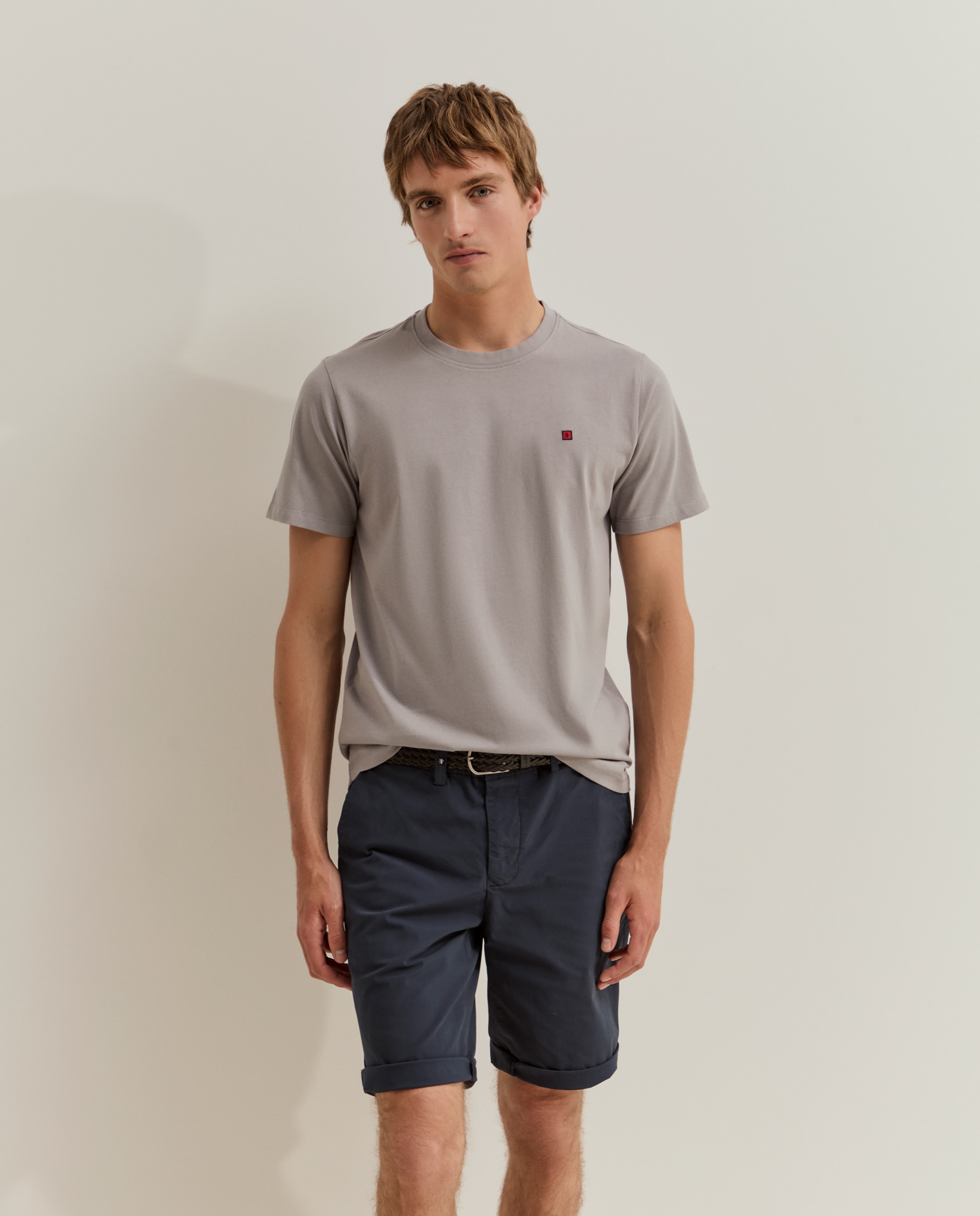 T-shirt Básica em Algodão em Cinzento Cinzento-2