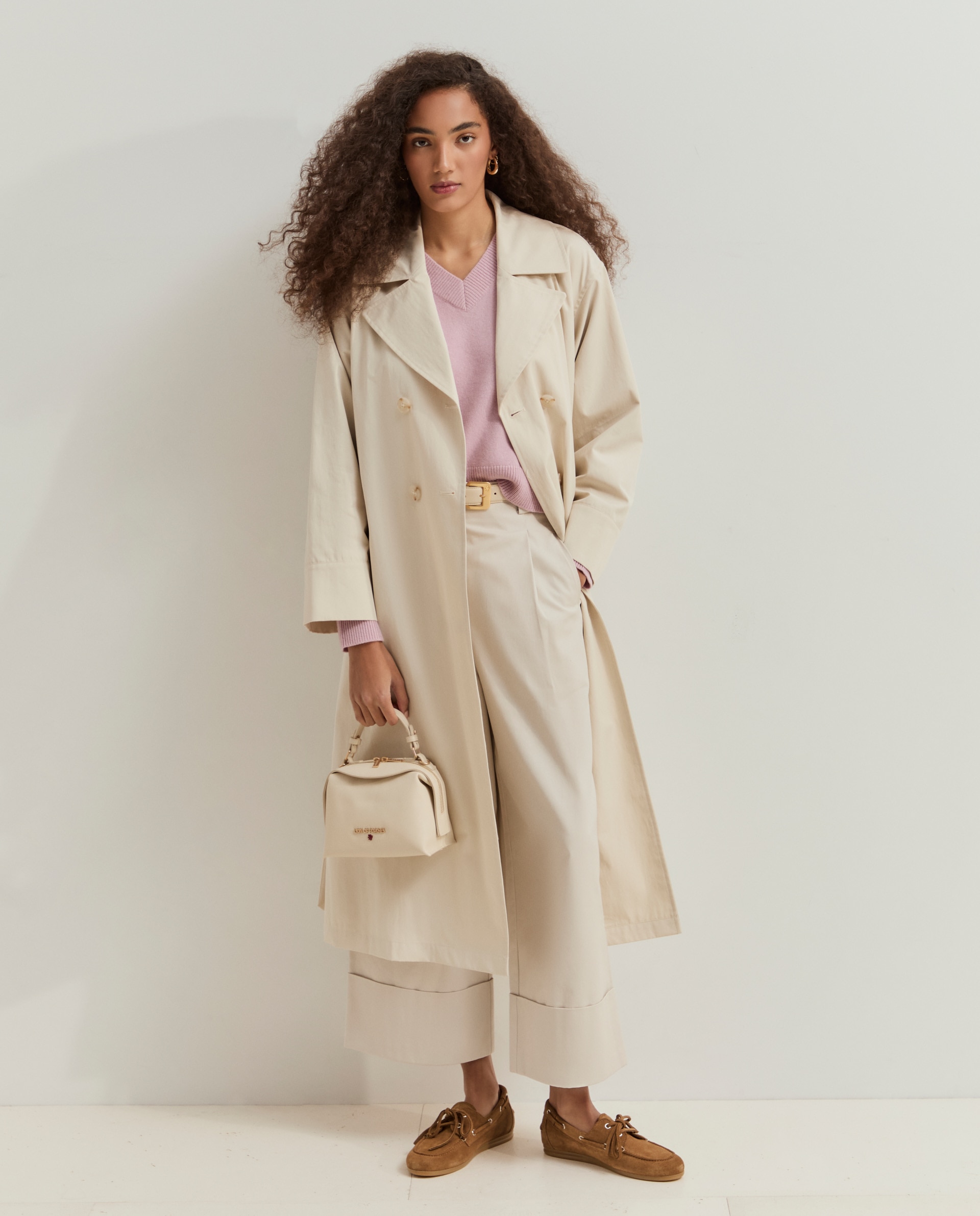 Imagem 0 de Gabardine comprida de trespasse e com cinto