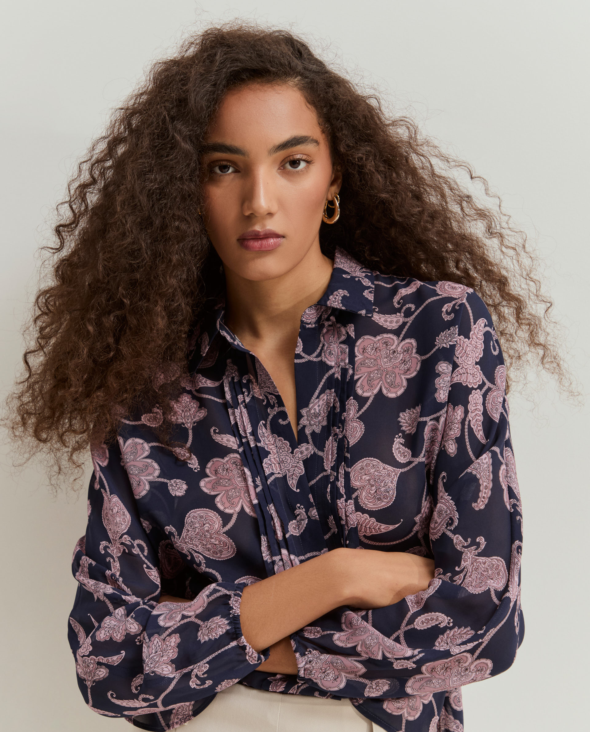 Blusa com padrão floral Azul-2