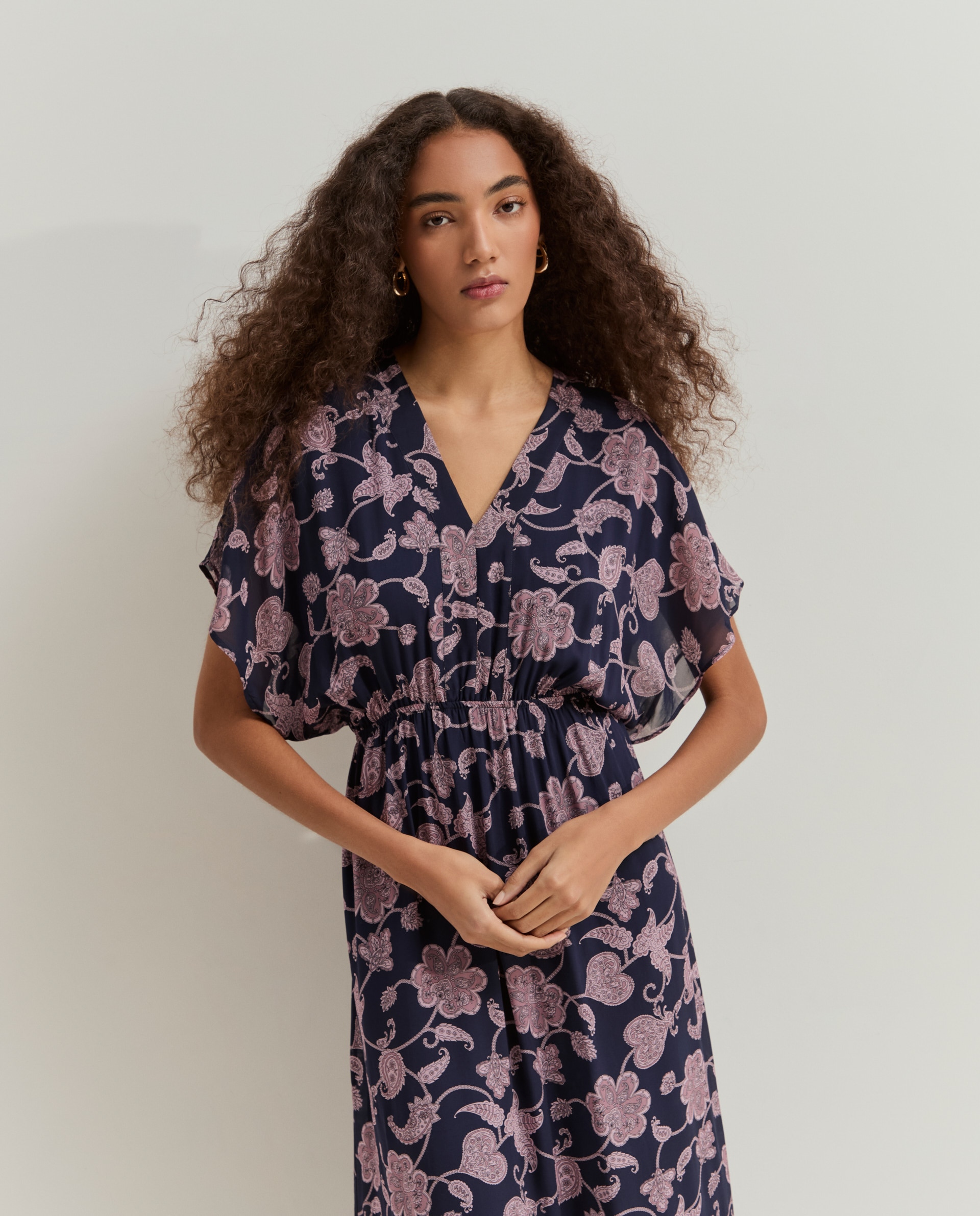 Vestido com manga morcego curta Azul-2