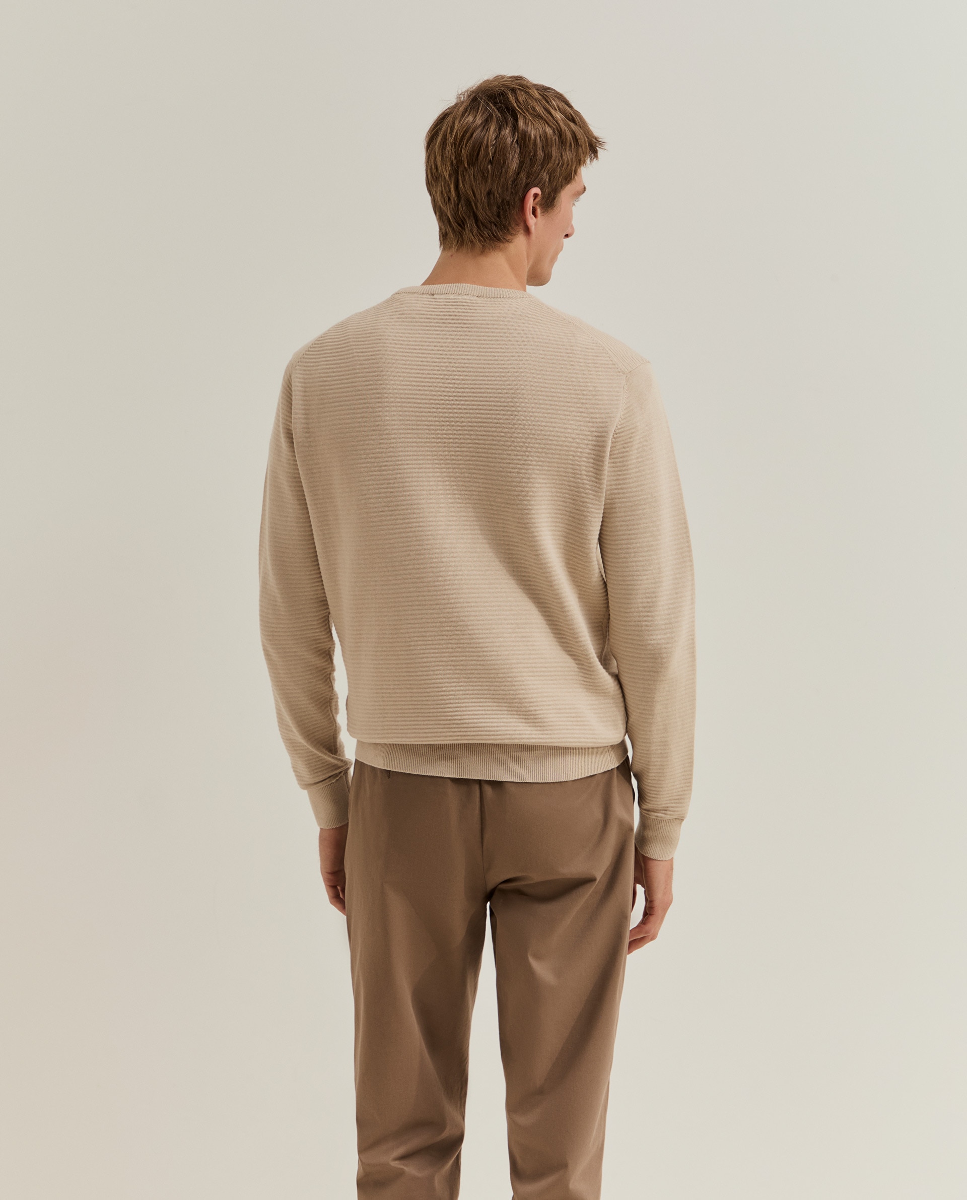 Camisola de Algodão Às Riscas Bege-3