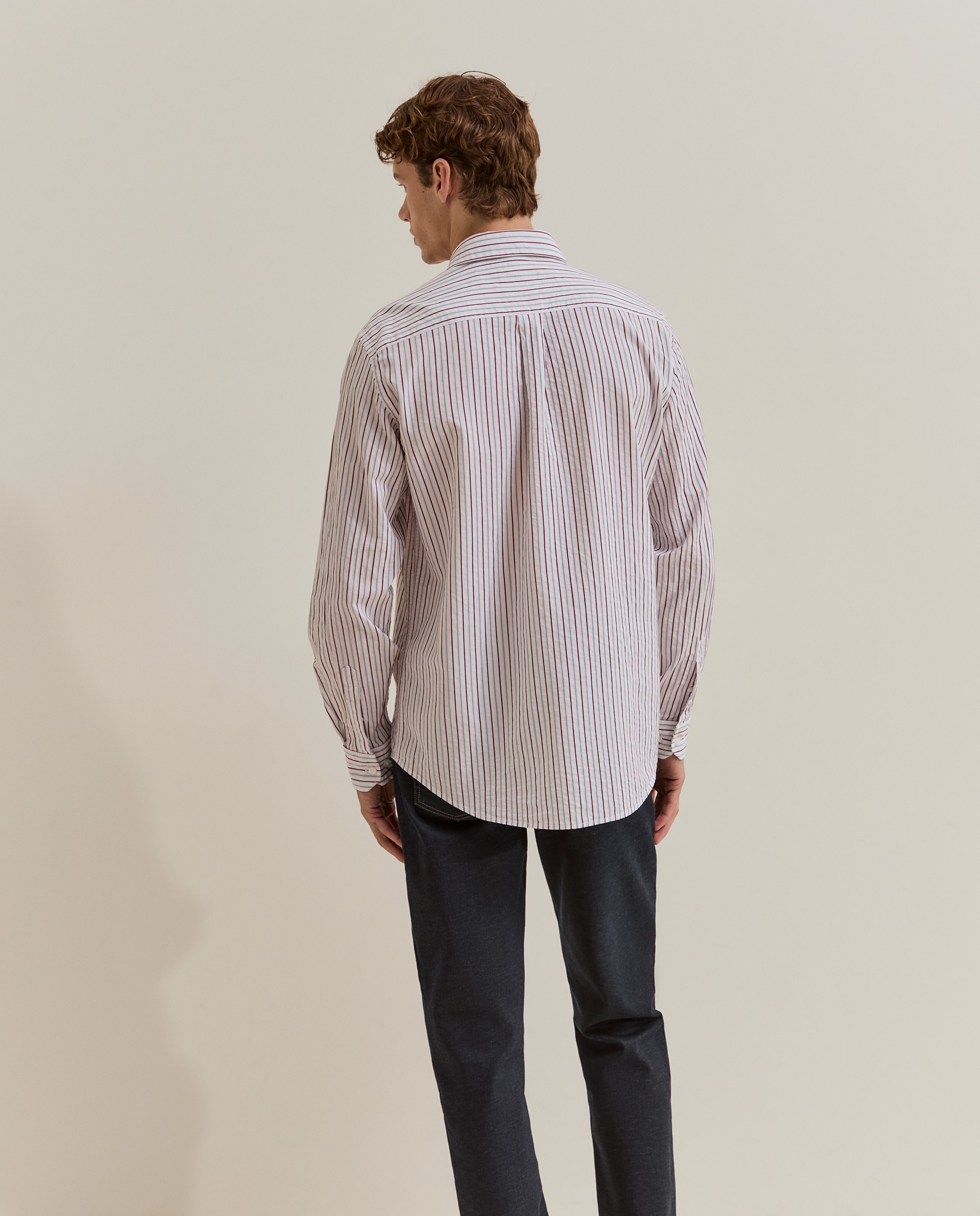 Camisa de Corte Regular Às Riscas Vermelho-3