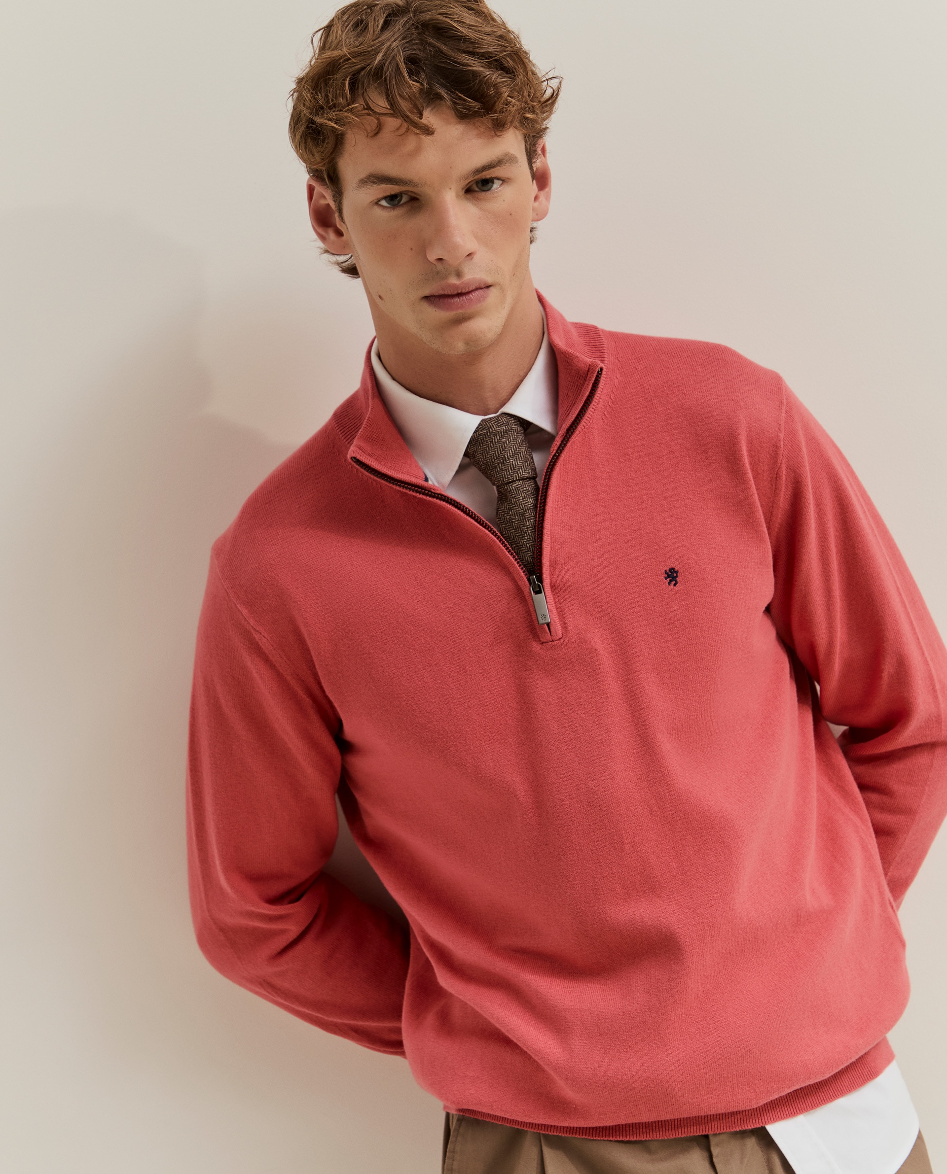 Camisola em Algodão com Fecho Zip Vermelho-2