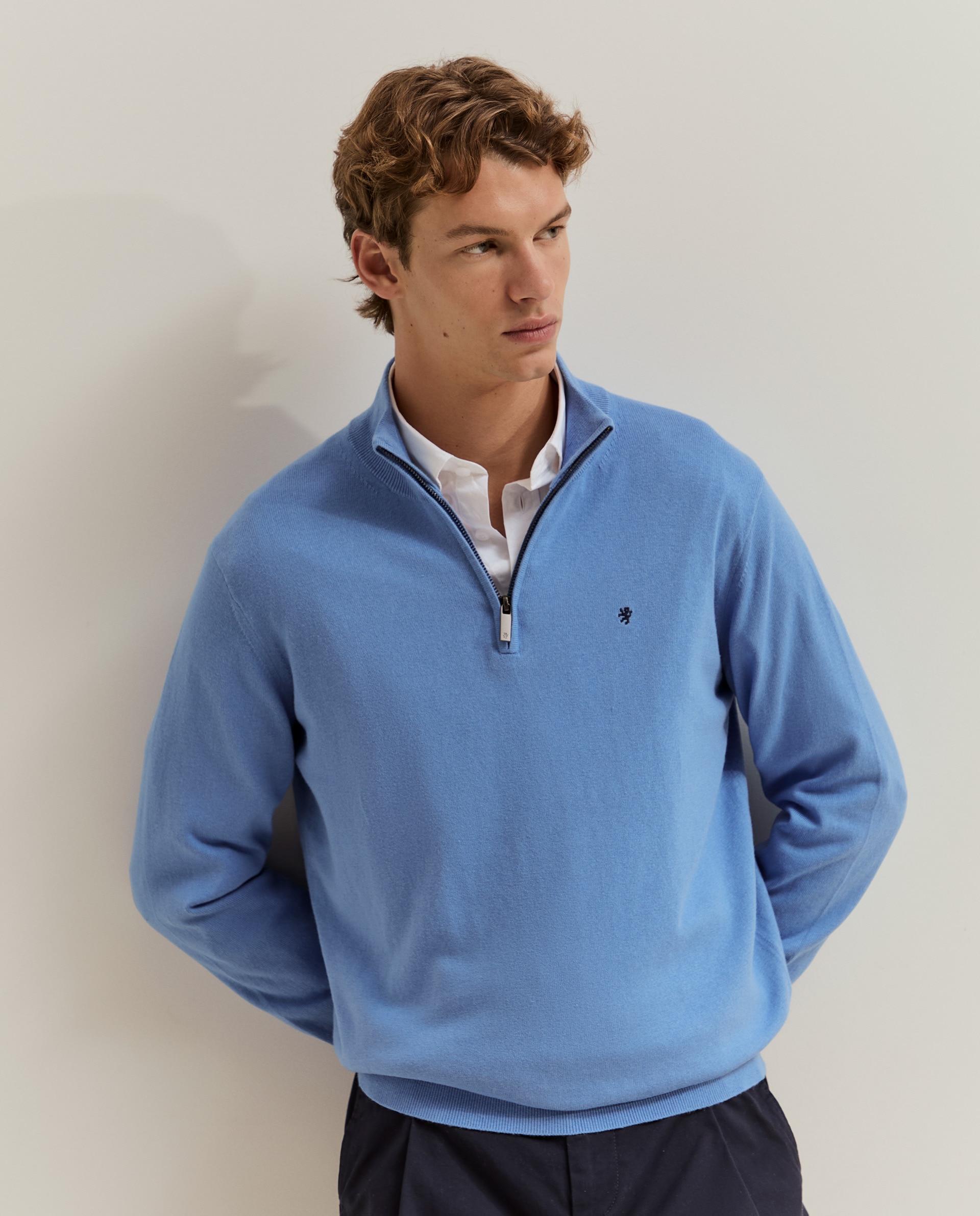 Camisola em Algodão com Fecho Zip Azul-2