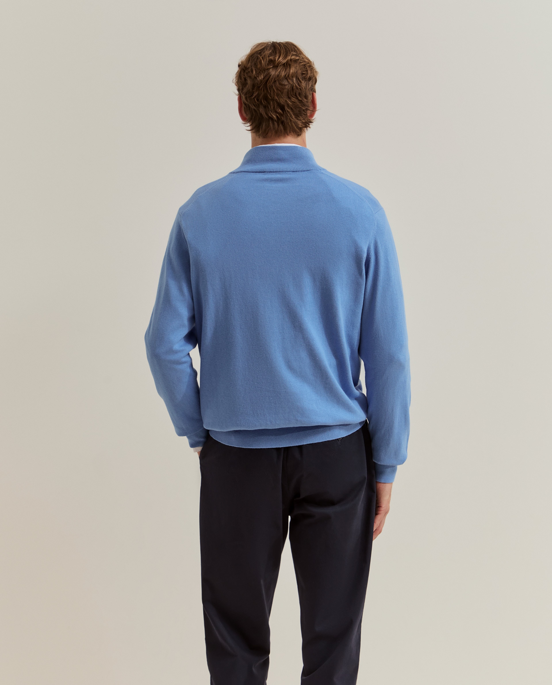 Camisola em Algodão com Fecho Zip Azul-3
