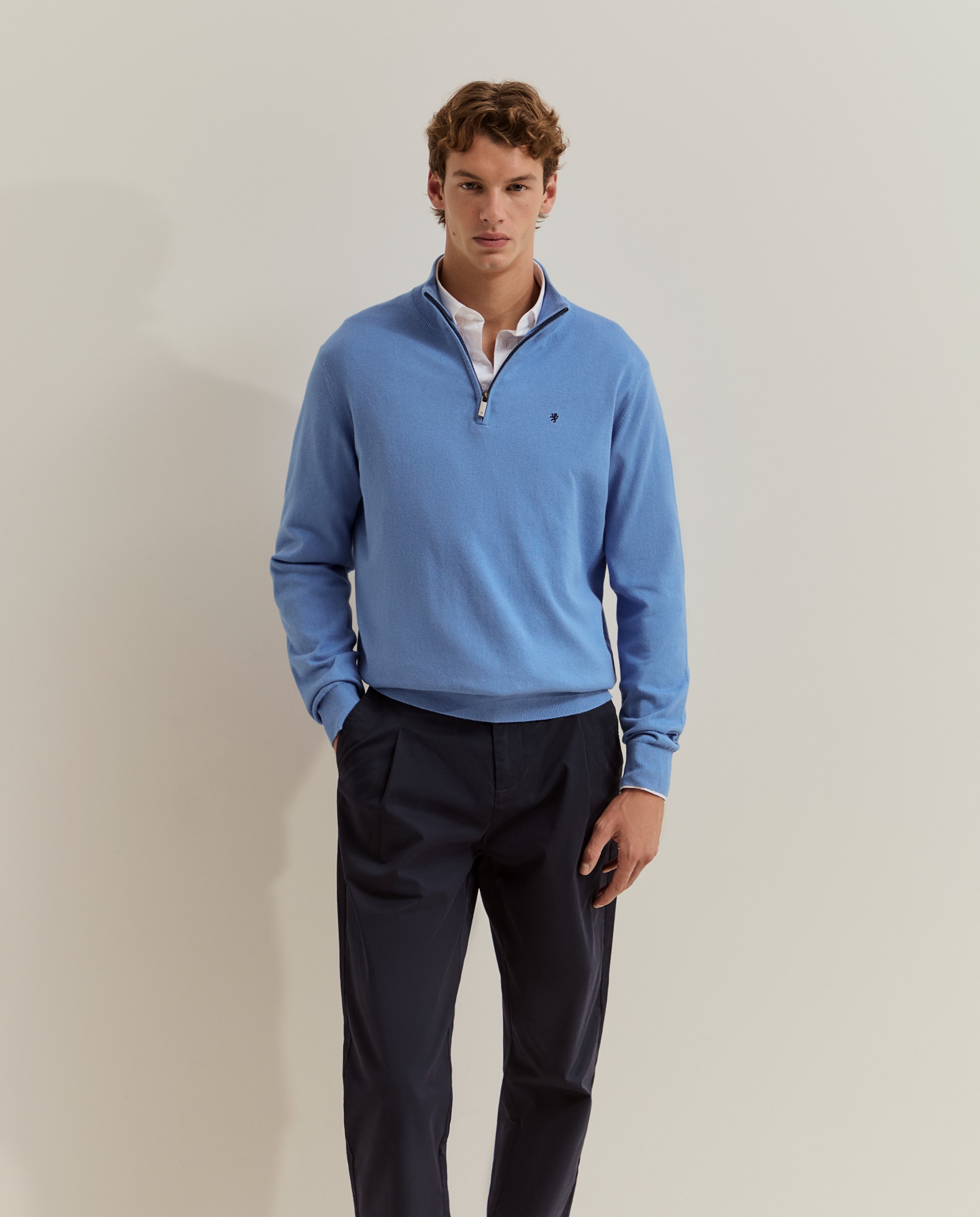 Camisola em Algodão com Fecho Zip Azul-4