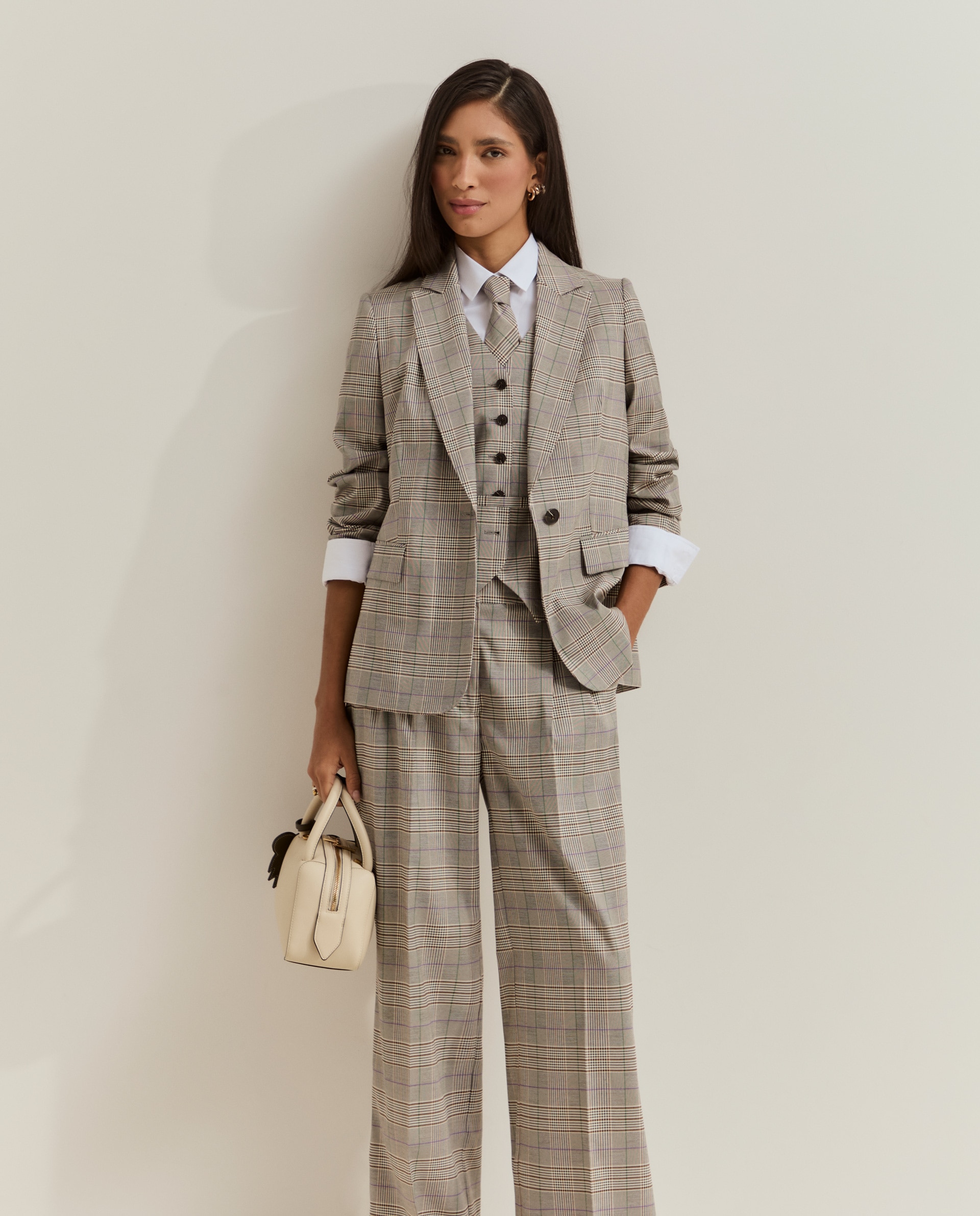 Blazer com Estampado Aos Quadrados Cinzento-2