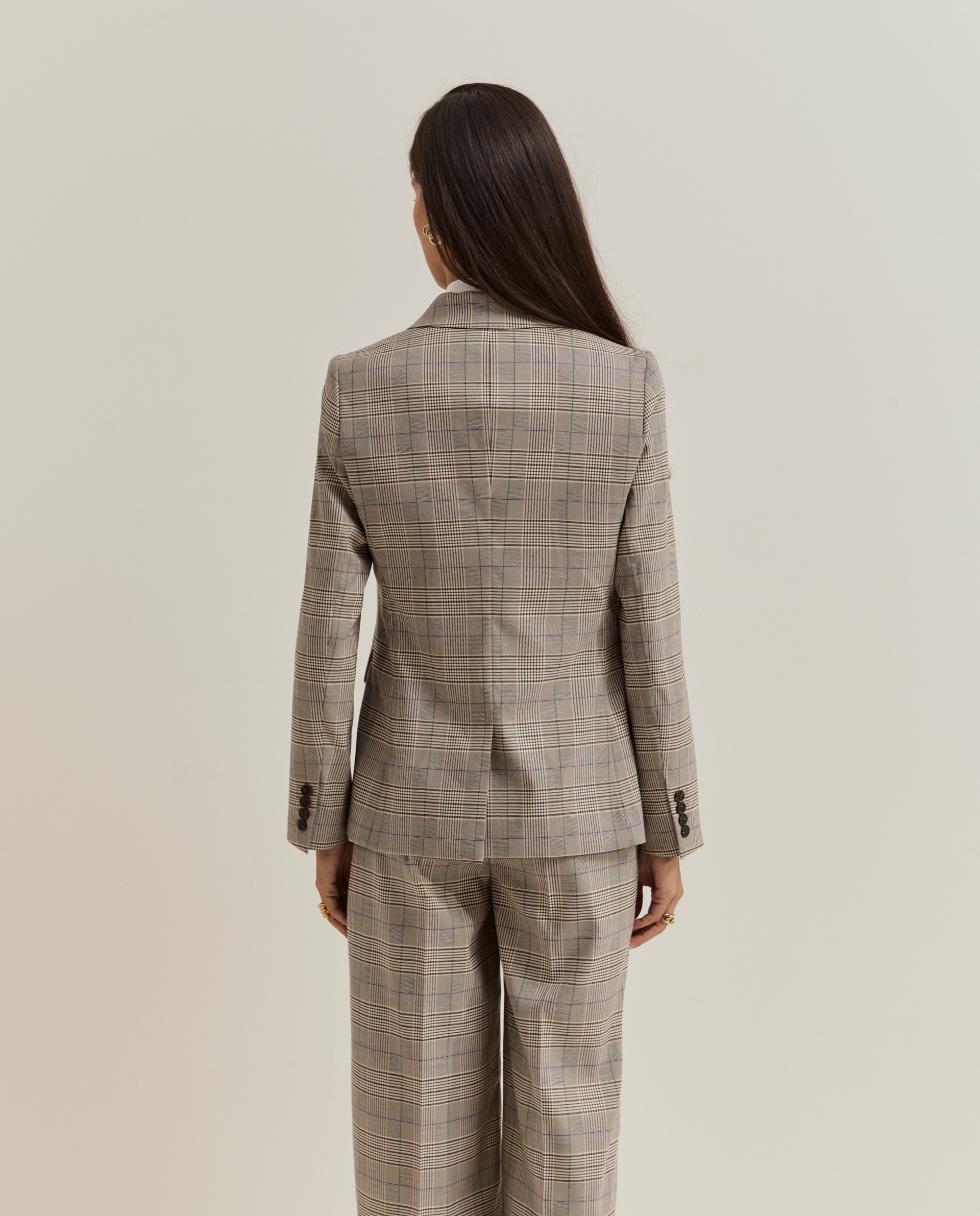 Blazer com Estampado Aos Quadrados Cinzento-3