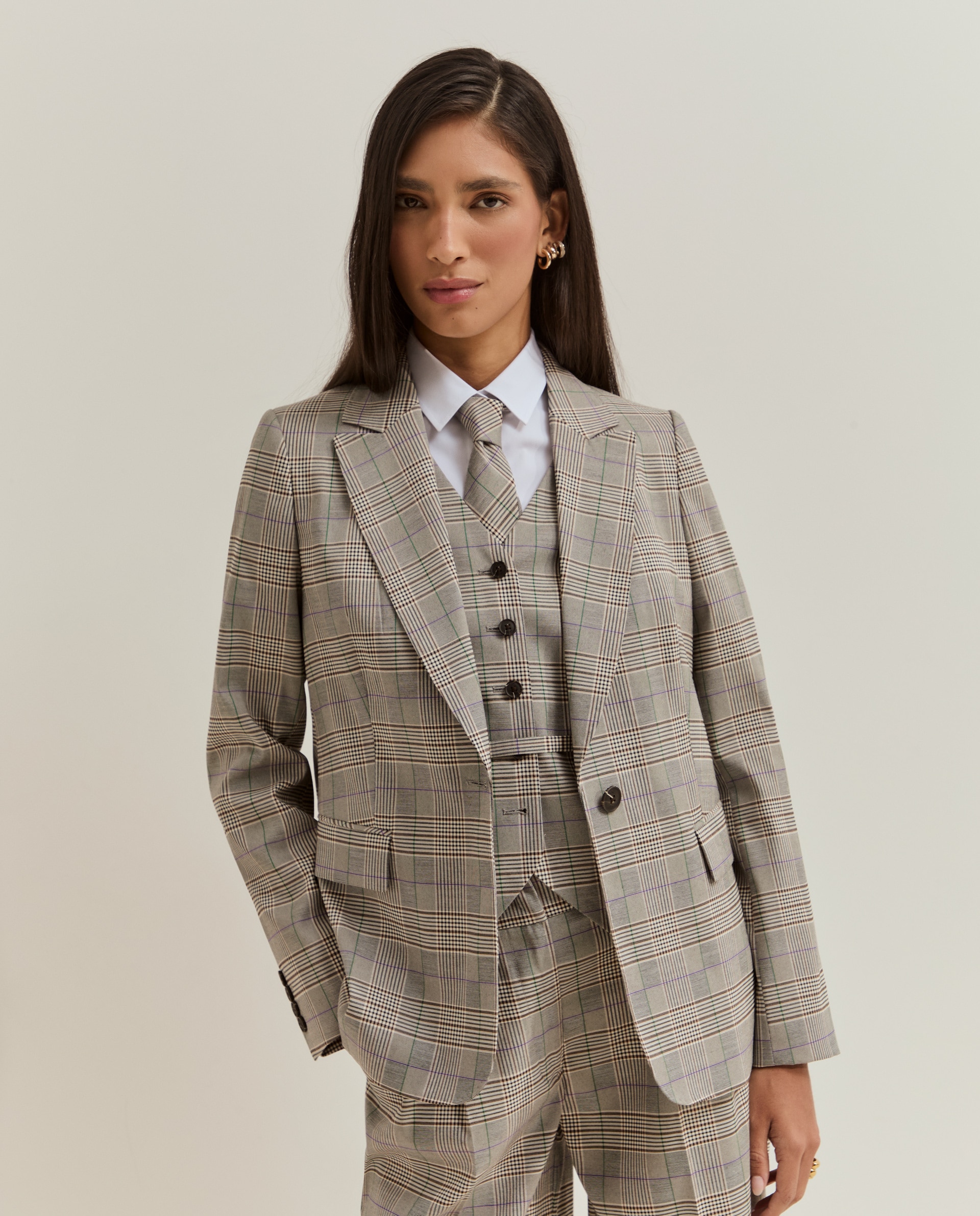 Blazer com Estampado Aos Quadrados Cinzento-4