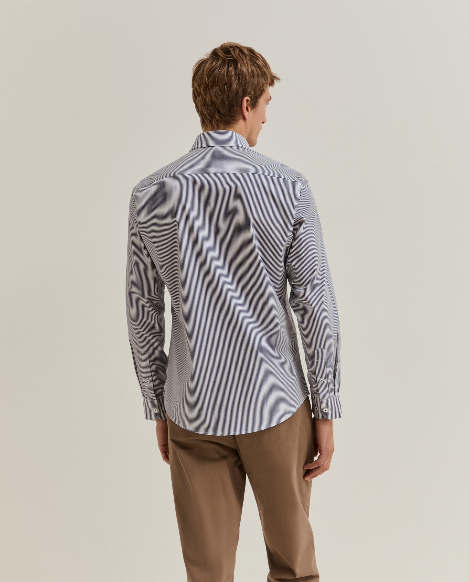 Camisa de Corte Slim Fit Às Riscas Azul-3