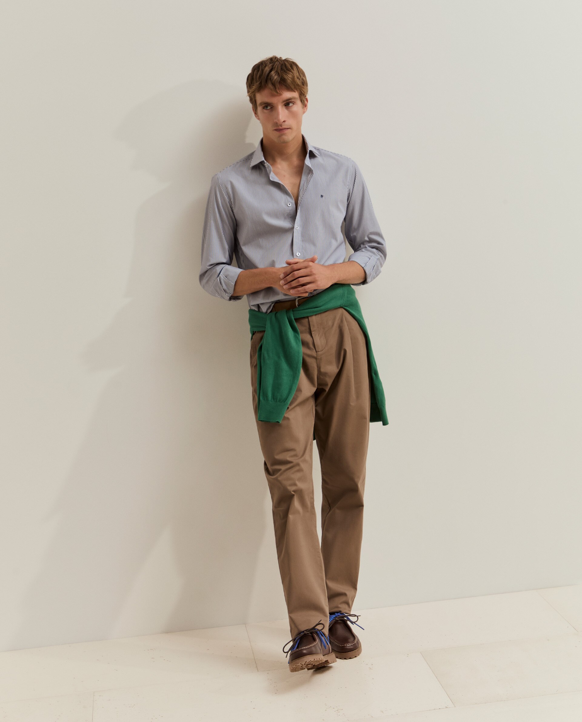Camisa de Corte Slim Fit Às Riscas Azul-4