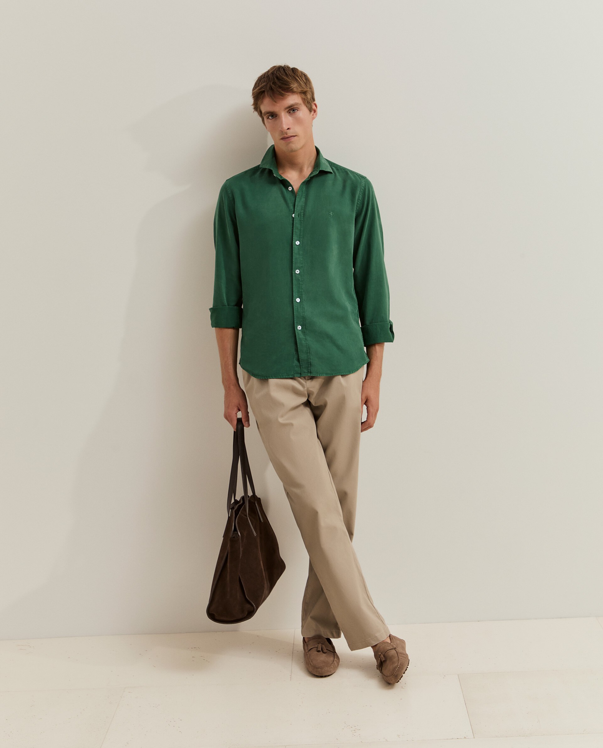 Camisa em Linho e Liocel de Corte Slim Fit Verde-4